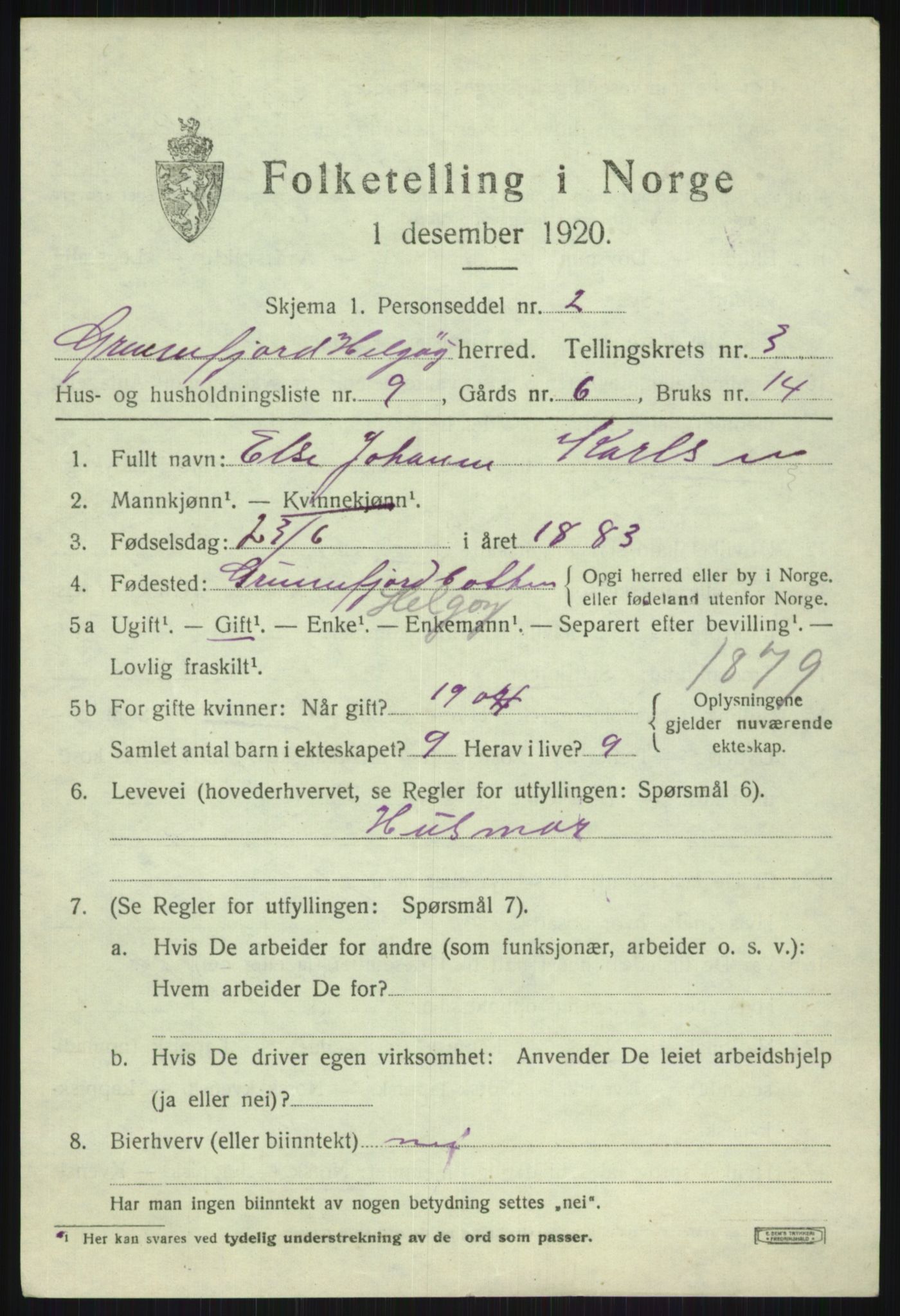 SATØ, 1920 census for Helgøy, 1920, p. 1487