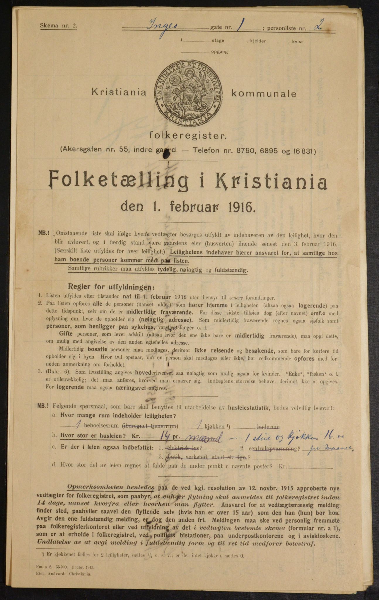 OBA, Municipal Census 1916 for Kristiania, 1916, p. 44853