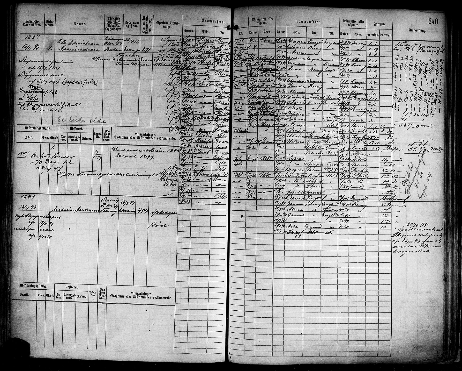 Brevik innrulleringskontor, AV/SAKO-A-833/F/Fb/L0004: Hovedrulle, 1878-1897, p. 249