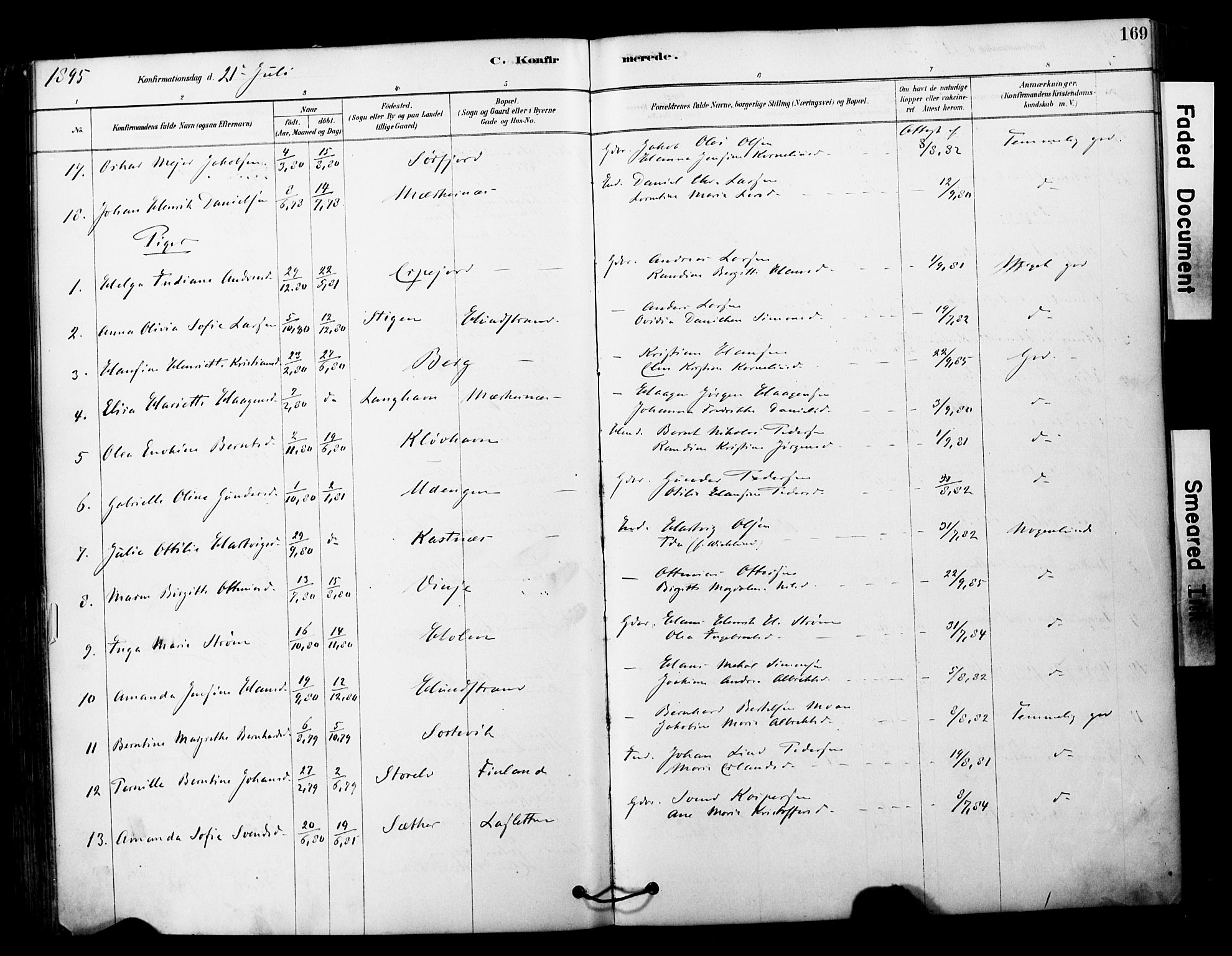 Tranøy sokneprestkontor, SATØ/S-1313/I/Ia/Iaa/L0011kirke: Parish register (official) no. 11, 1878-1904, p. 169