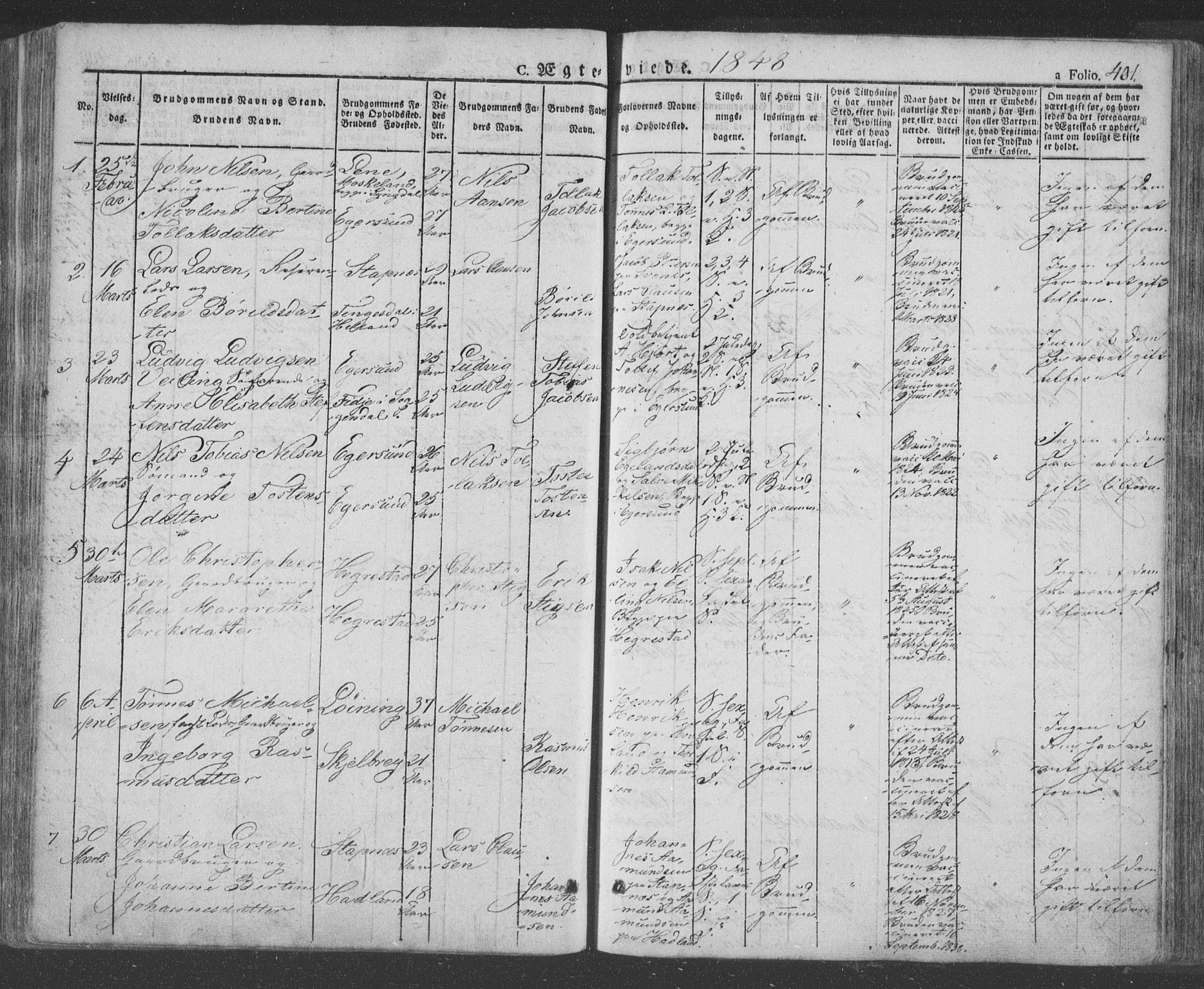 Eigersund sokneprestkontor, AV/SAST-A-101807/S08/L0009: Parish register (official) no. A 9, 1827-1850, p. 401