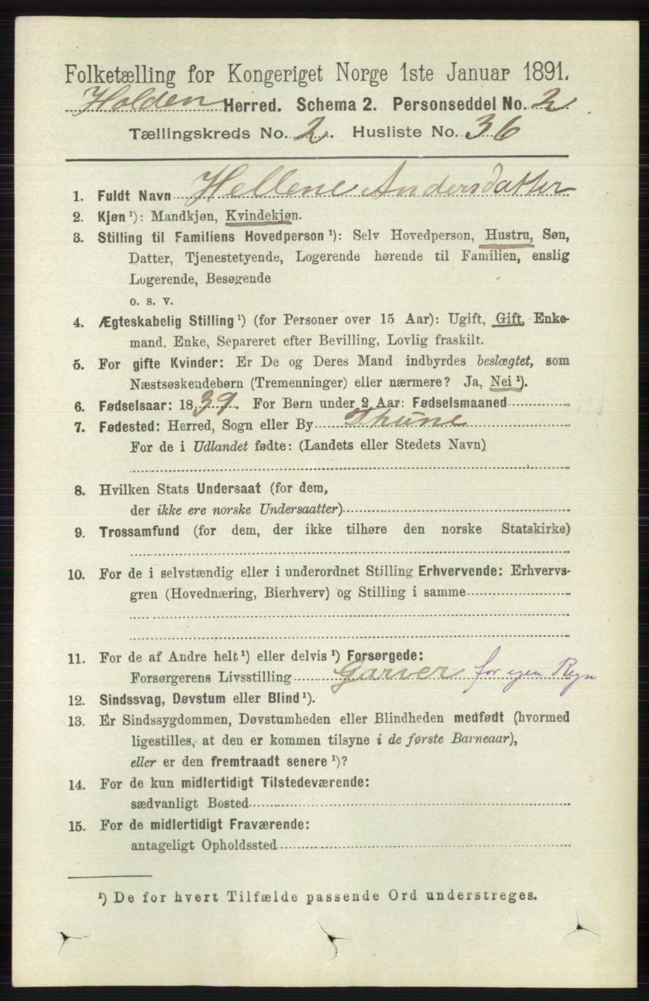 RA, 1891 census for 0819 Holla, 1891, p. 1005