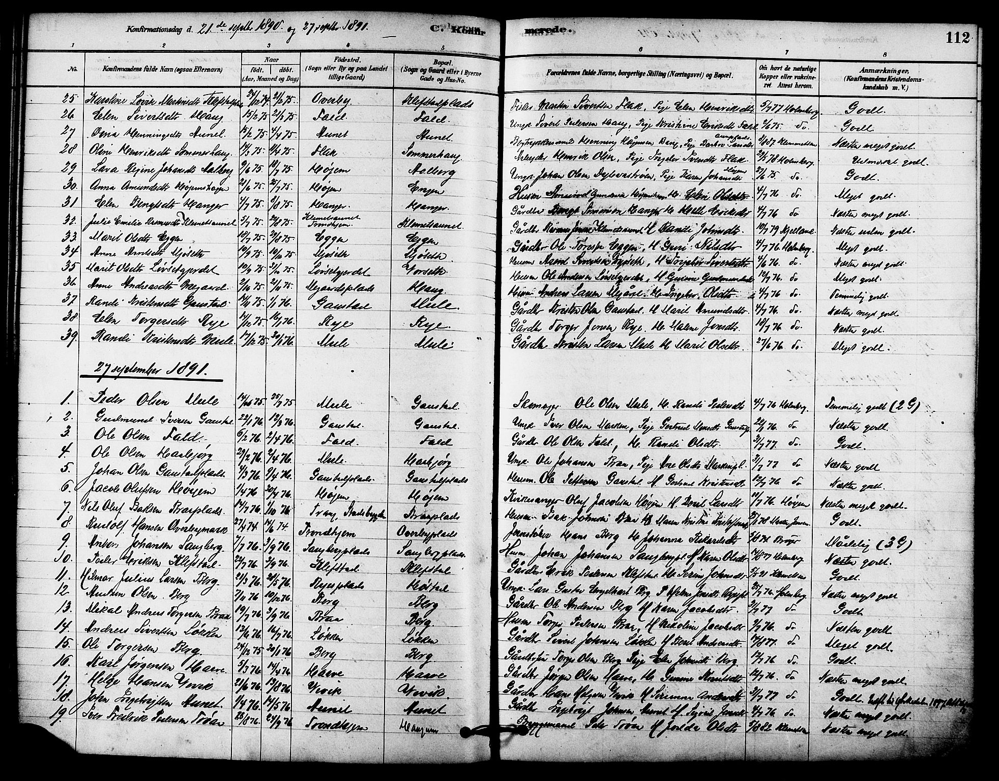 Ministerialprotokoller, klokkerbøker og fødselsregistre - Sør-Trøndelag, AV/SAT-A-1456/612/L0378: Parish register (official) no. 612A10, 1878-1897, p. 112