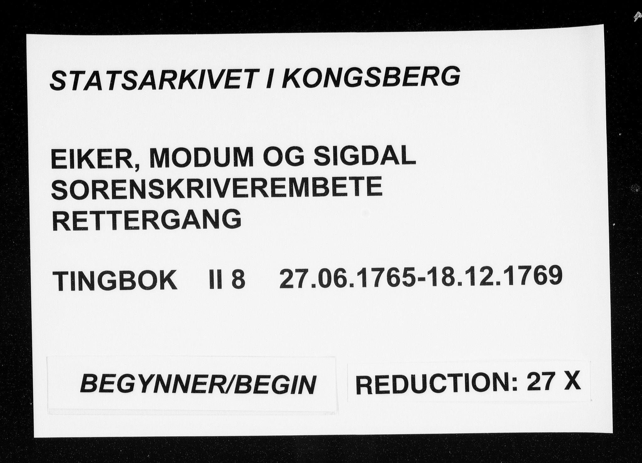 Eiker, Modum og Sigdal sorenskriveri, AV/SAKO-A-123/F/Fa/Fab/L0008: Tingbok, 1765-1769