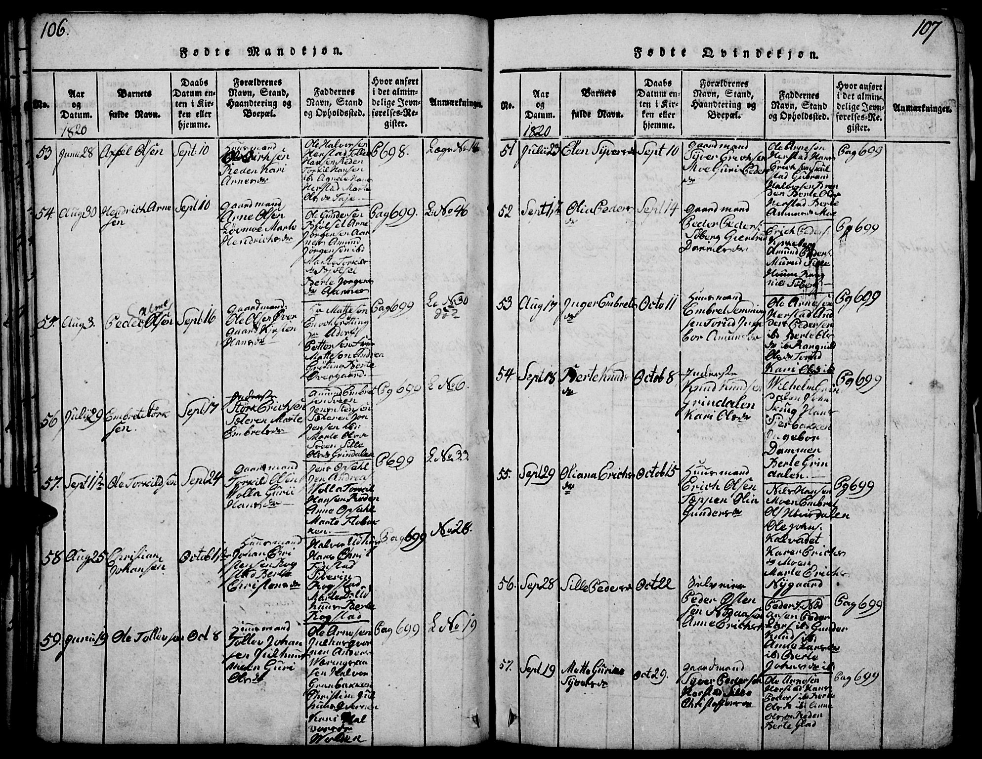 Elverum prestekontor, SAH/PREST-044/H/Ha/Haa/L0007: Parish register (official) no. 7, 1815-1830, p. 106-107
