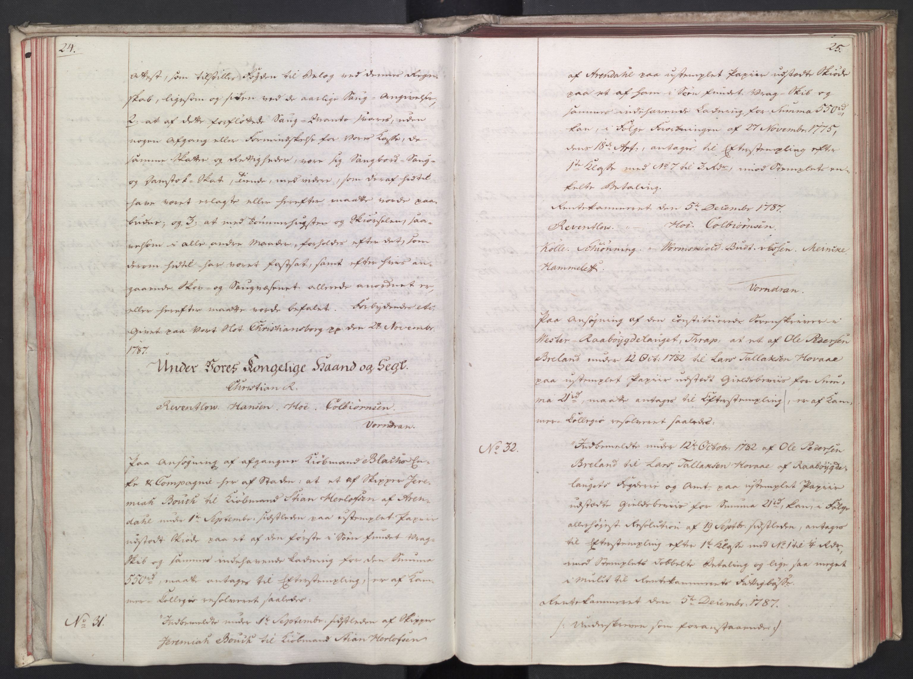 Rentekammeret, Kammerkanselliet, RA/EA-3111/G/Gg/Gga/L0014: Norsk ekspedisjonsprotokoll med register (merket RK 53.14), 1787-1790, p. 24-25
