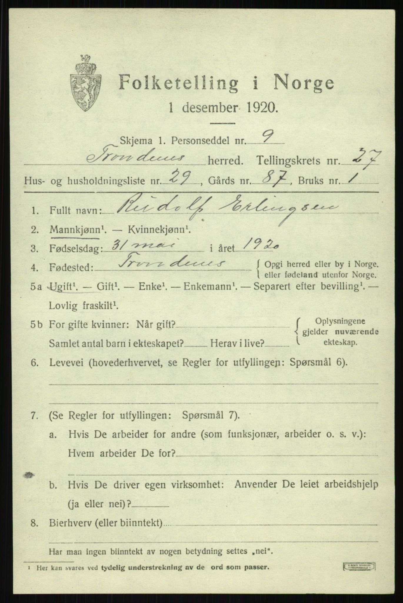 SATØ, 1920 census for Trondenes, 1920, p. 19802