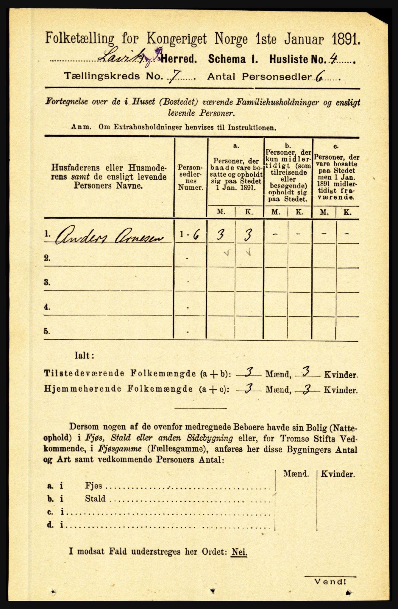 RA, 1891 census for 1415 Lavik og Brekke, 1891, p. 1325