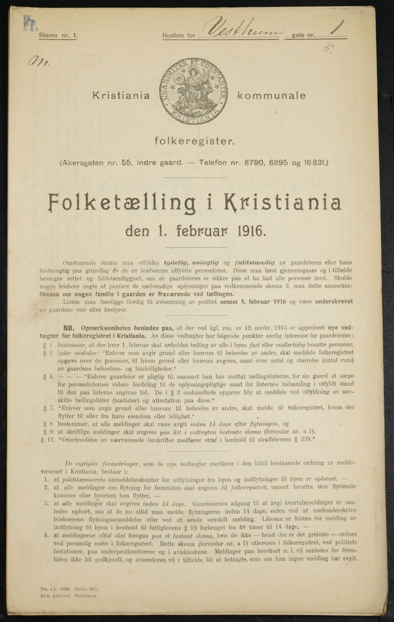 OBA, Municipal Census 1916 for Kristiania, 1916, p. 126162