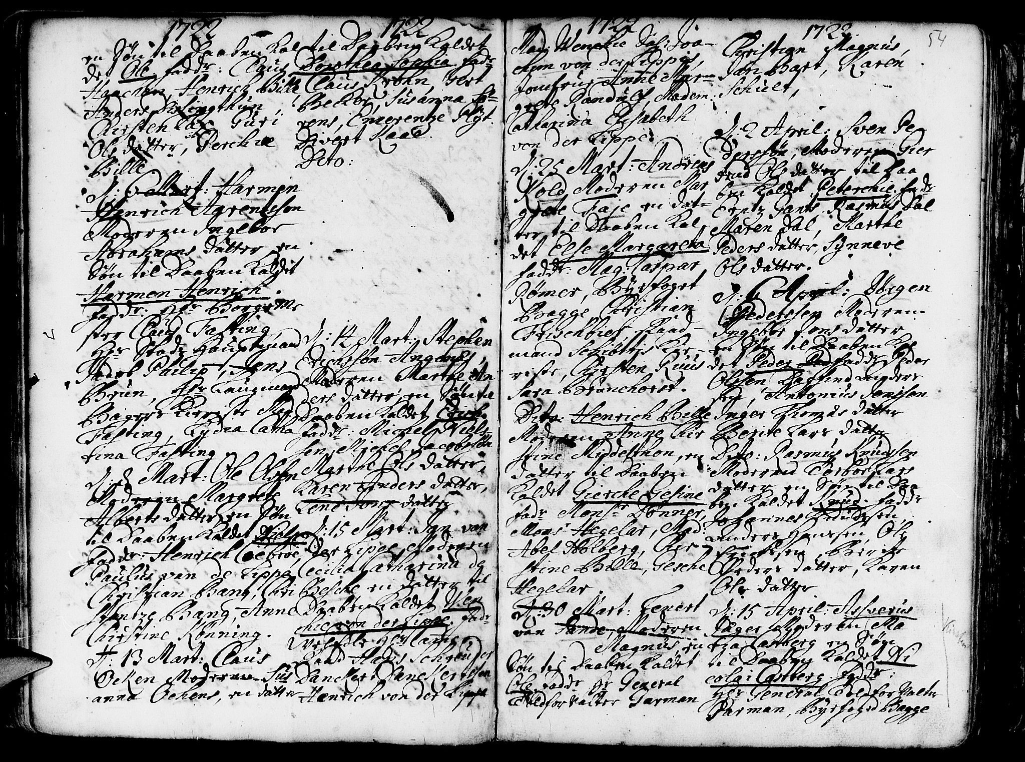 Nykirken Sokneprestembete, AV/SAB-A-77101/H/Haa/L0003: Parish register (official) no. A 3, 1717-1764, p. 54