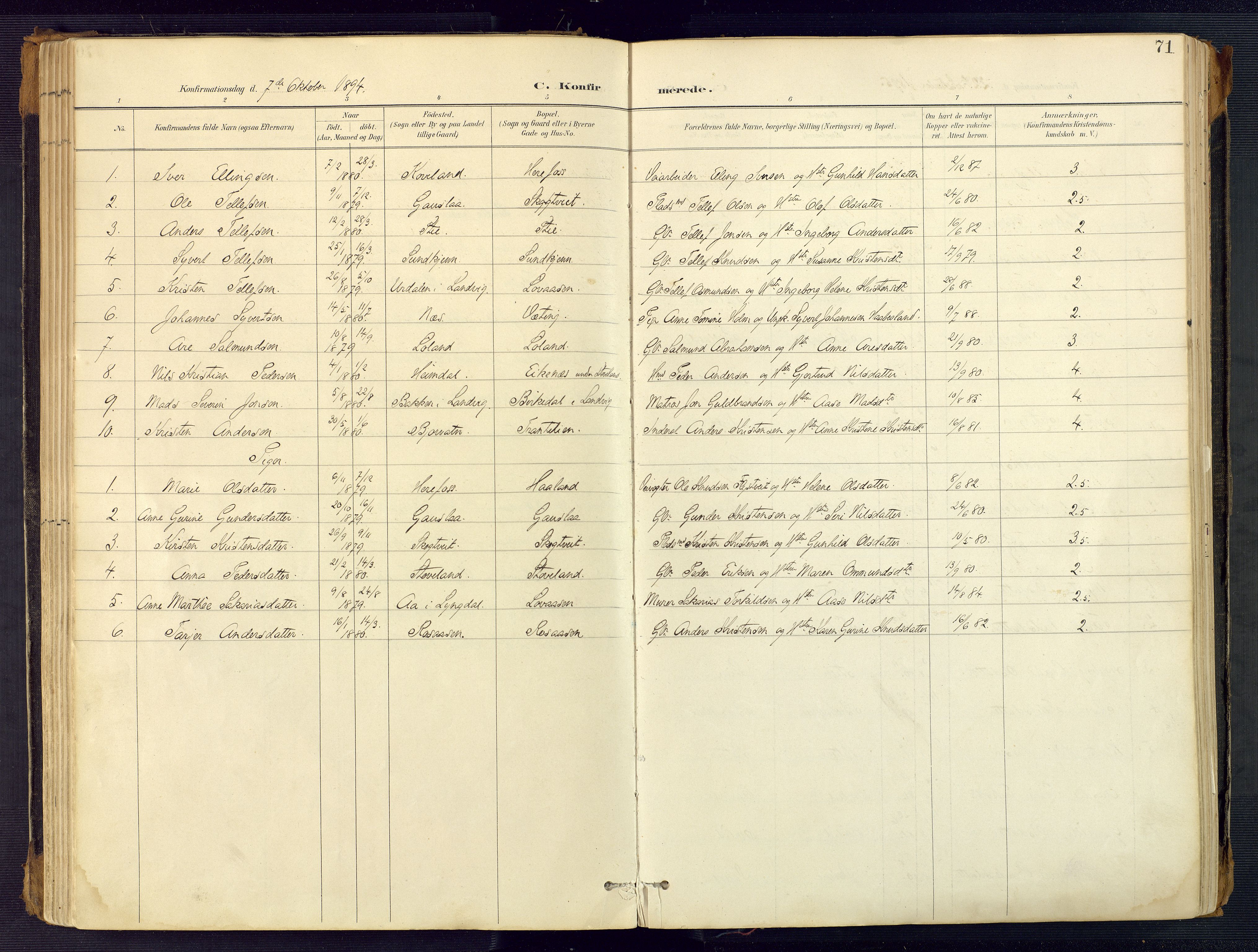 Herefoss sokneprestkontor, AV/SAK-1111-0019/F/Fa/Faa/L0003: Parish register (official) no. A 3, 1887-1930, p. 71