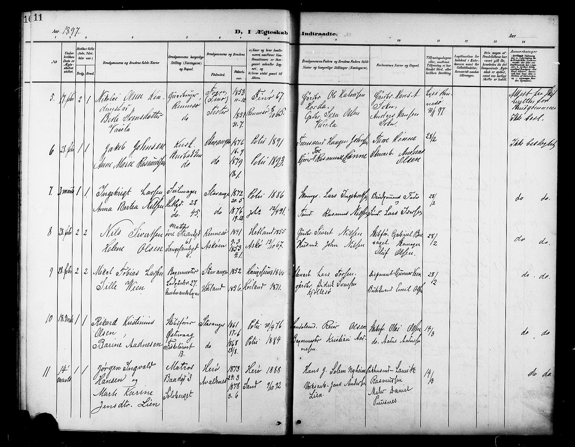 St. Petri sokneprestkontor, AV/SAST-A-101813/001/30/30BB/L0007: Parish register (copy) no. B 7, 1895-1902, p. 11