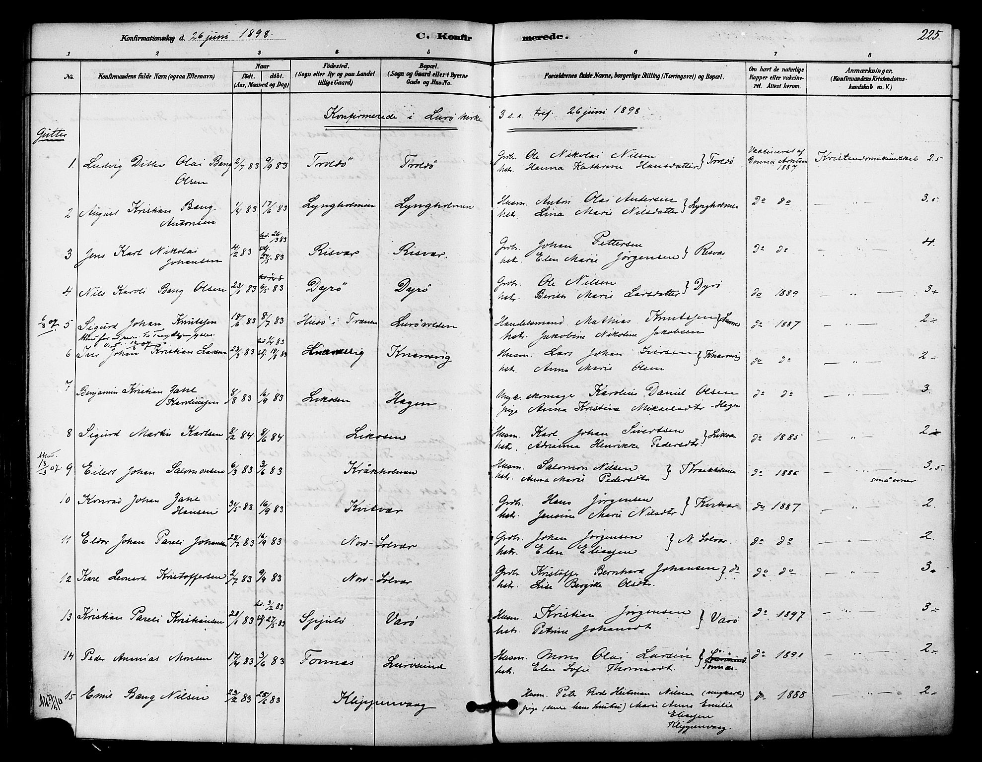 Ministerialprotokoller, klokkerbøker og fødselsregistre - Nordland, SAT/A-1459/839/L0568: Parish register (official) no. 839A05, 1880-1902, p. 225