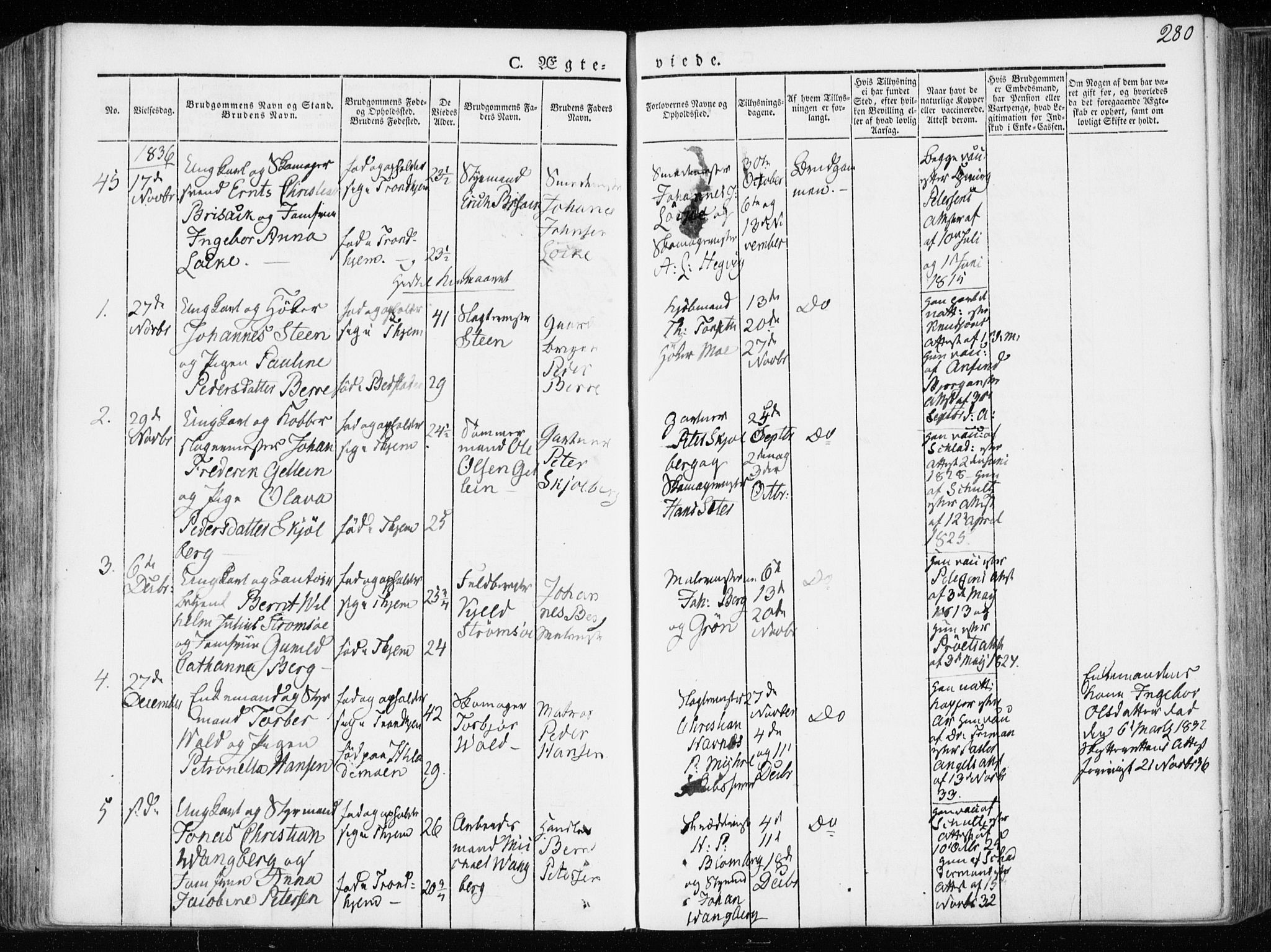 Ministerialprotokoller, klokkerbøker og fødselsregistre - Sør-Trøndelag, SAT/A-1456/601/L0047: Parish register (official) no. 601A15, 1831-1839, p. 280
