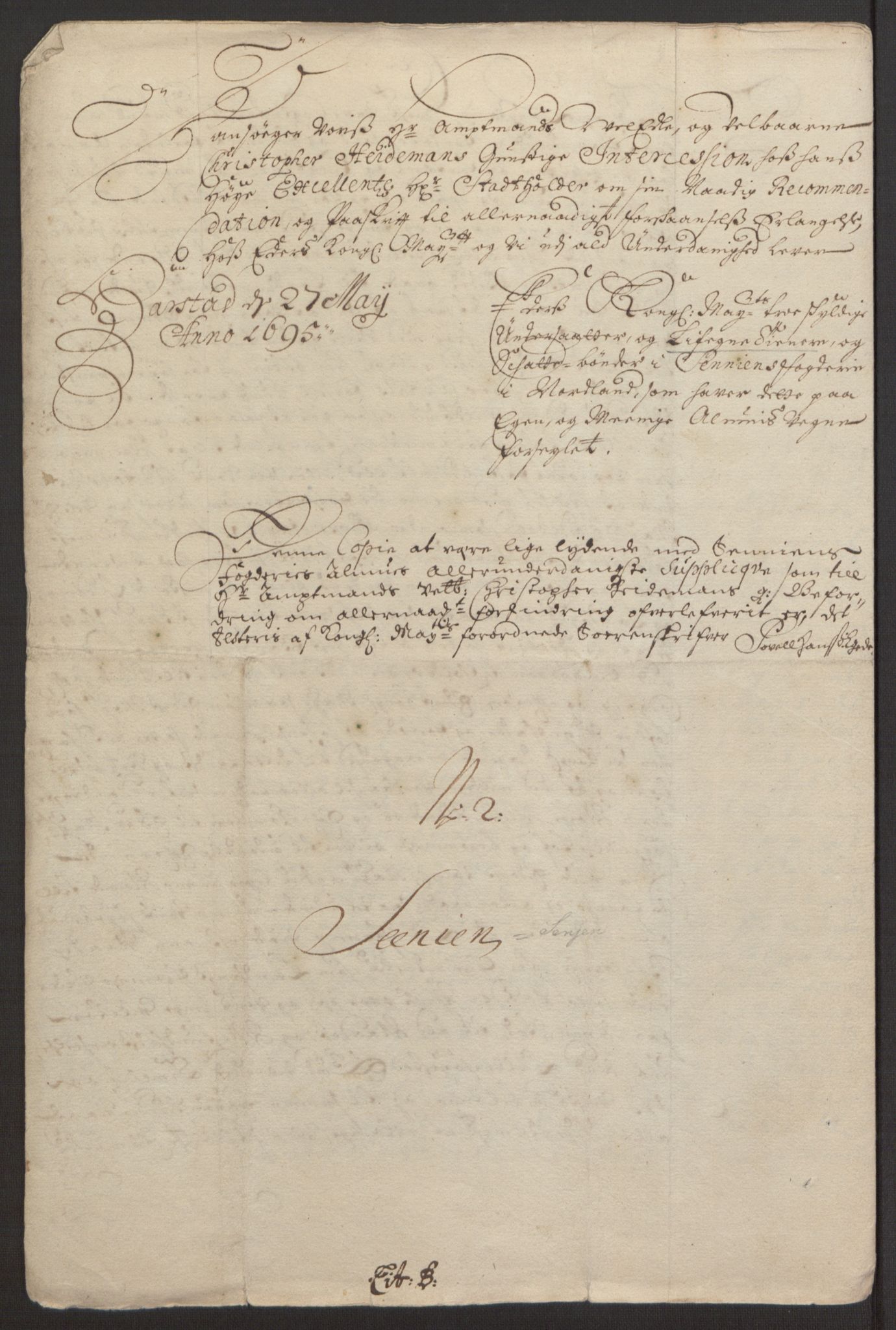 Rentekammeret inntil 1814, Reviderte regnskaper, Fogderegnskap, RA/EA-4092/R68/L4753: Fogderegnskap Senja og Troms, 1694-1696, p. 226