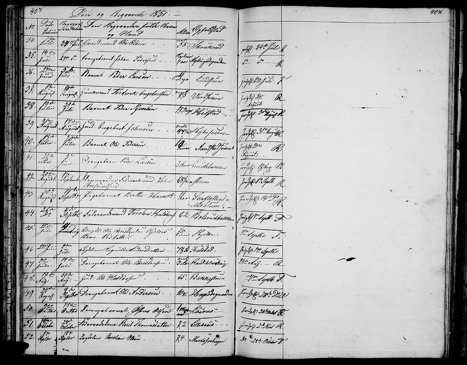 Ringebu prestekontor, SAH/PREST-082/H/Ha/Hab/L0002: Parish register (copy) no. 2, 1839-1853, p. 407-408