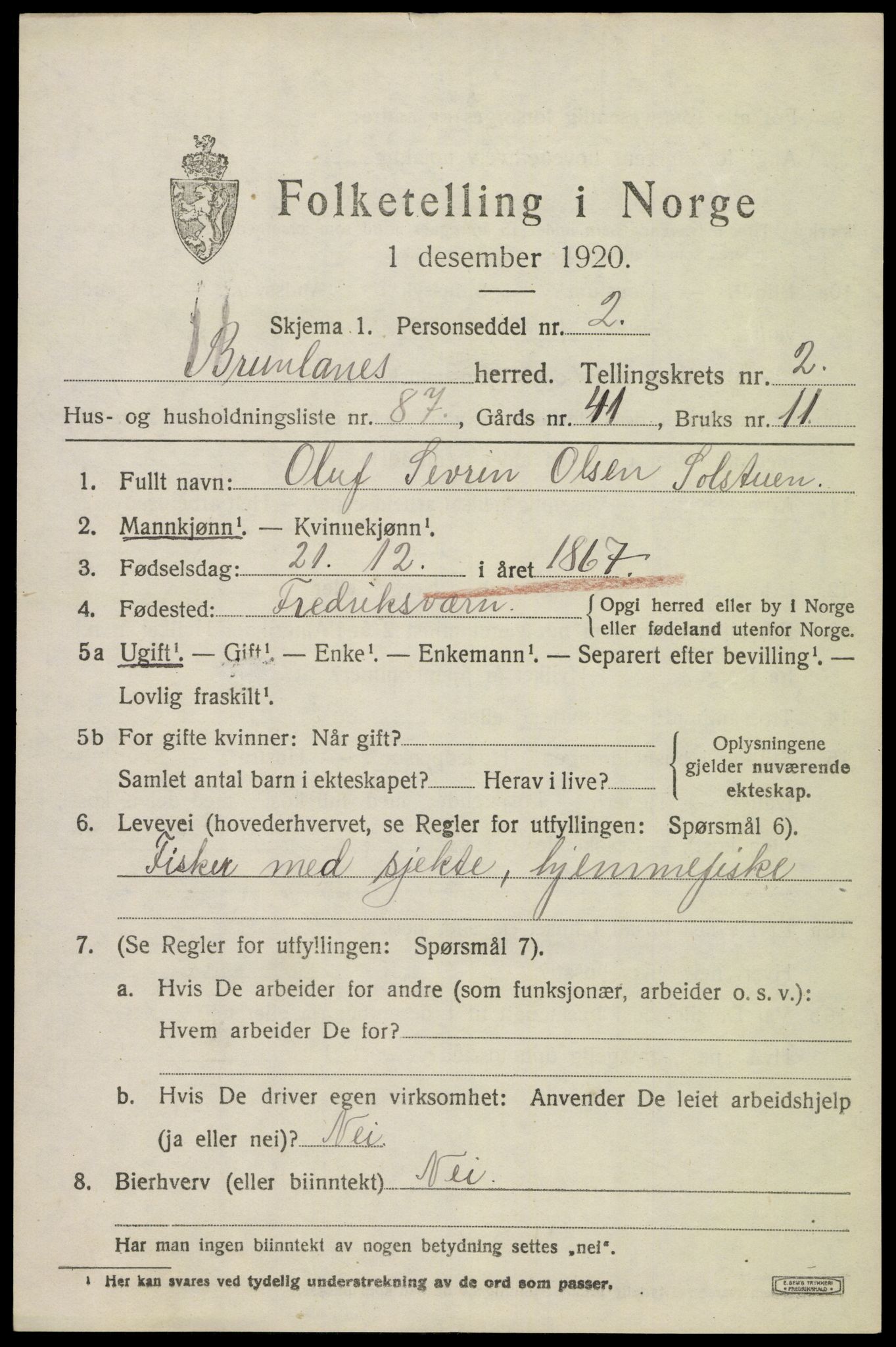 SAKO, 1920 census for Brunlanes, 1920, p. 4475