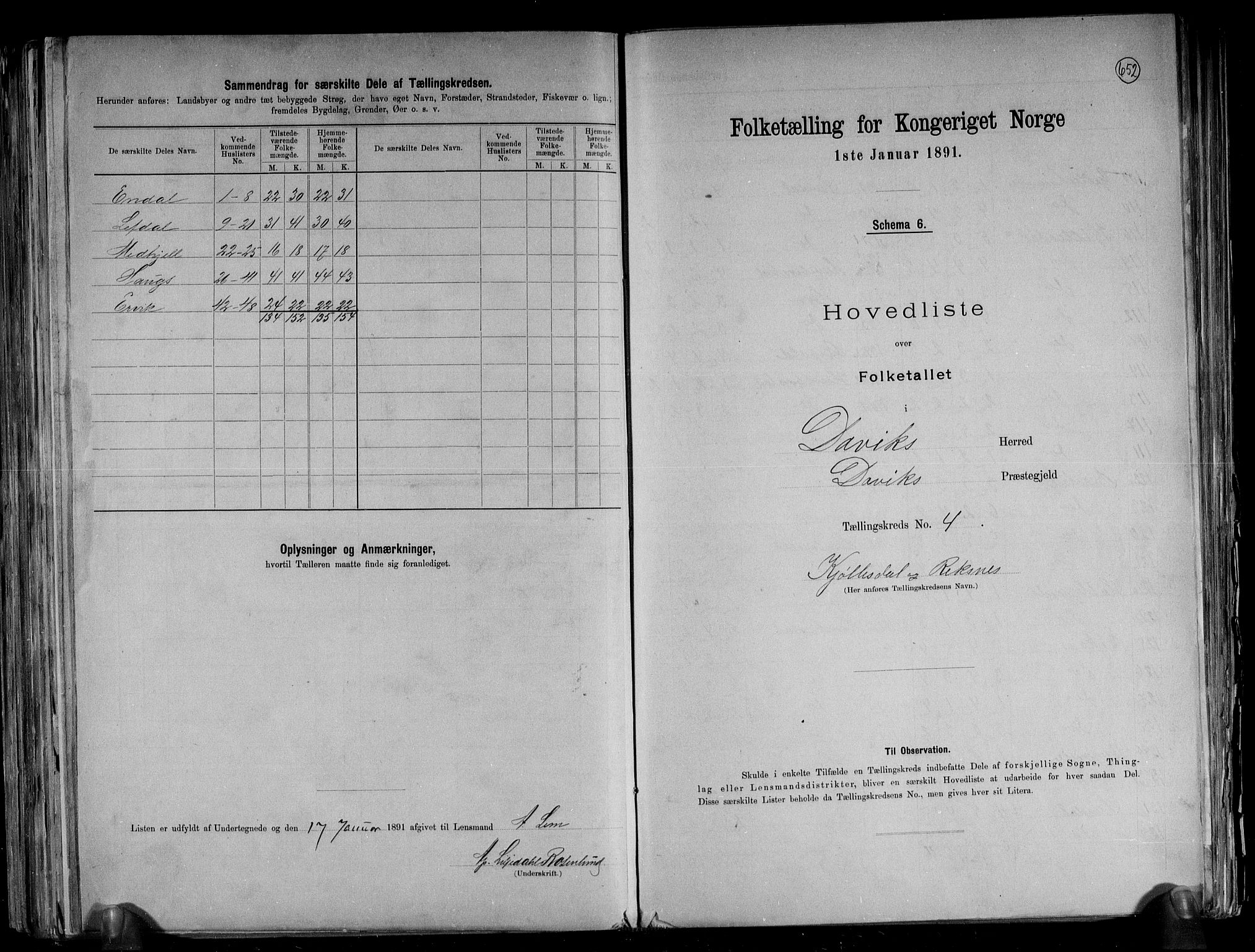 RA, 1891 census for 1442 Davik, 1891, p. 13