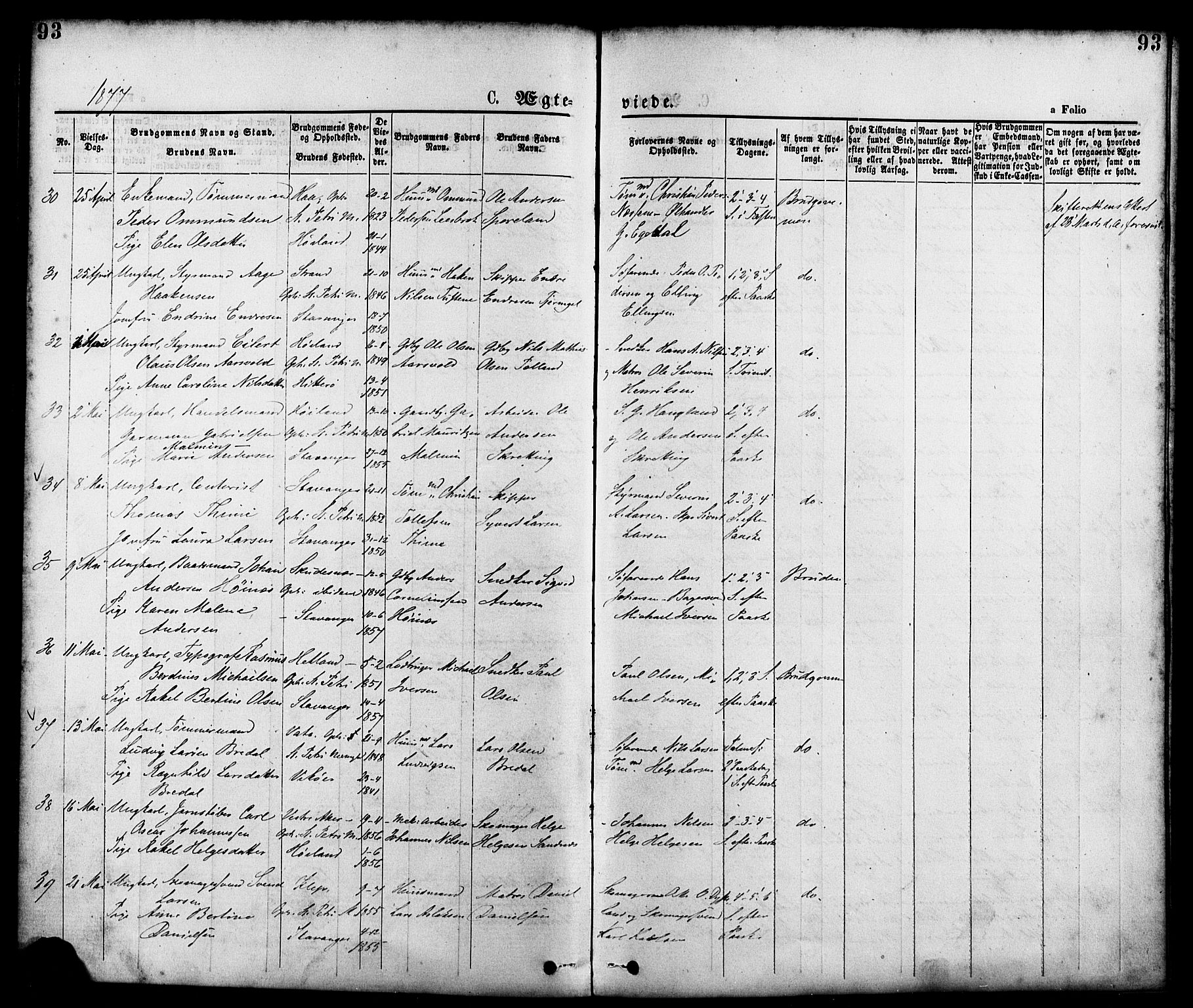 St. Petri sokneprestkontor, AV/SAST-A-101813/001/30/30BA/L0010: Parish register (official) no. A 10, 1869-1878, p. 93