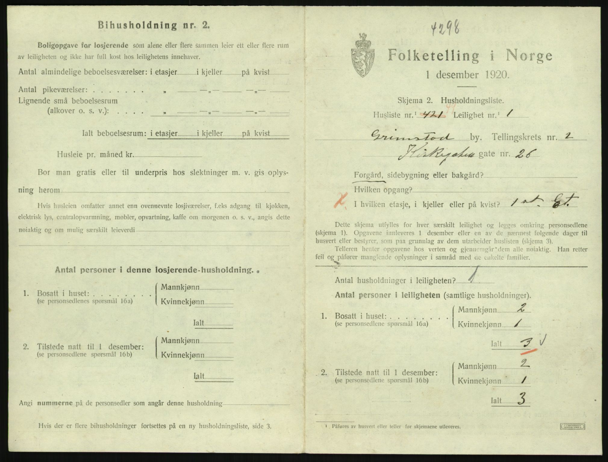 SAK, 1920 census for Grimstad, 1920, p. 1415