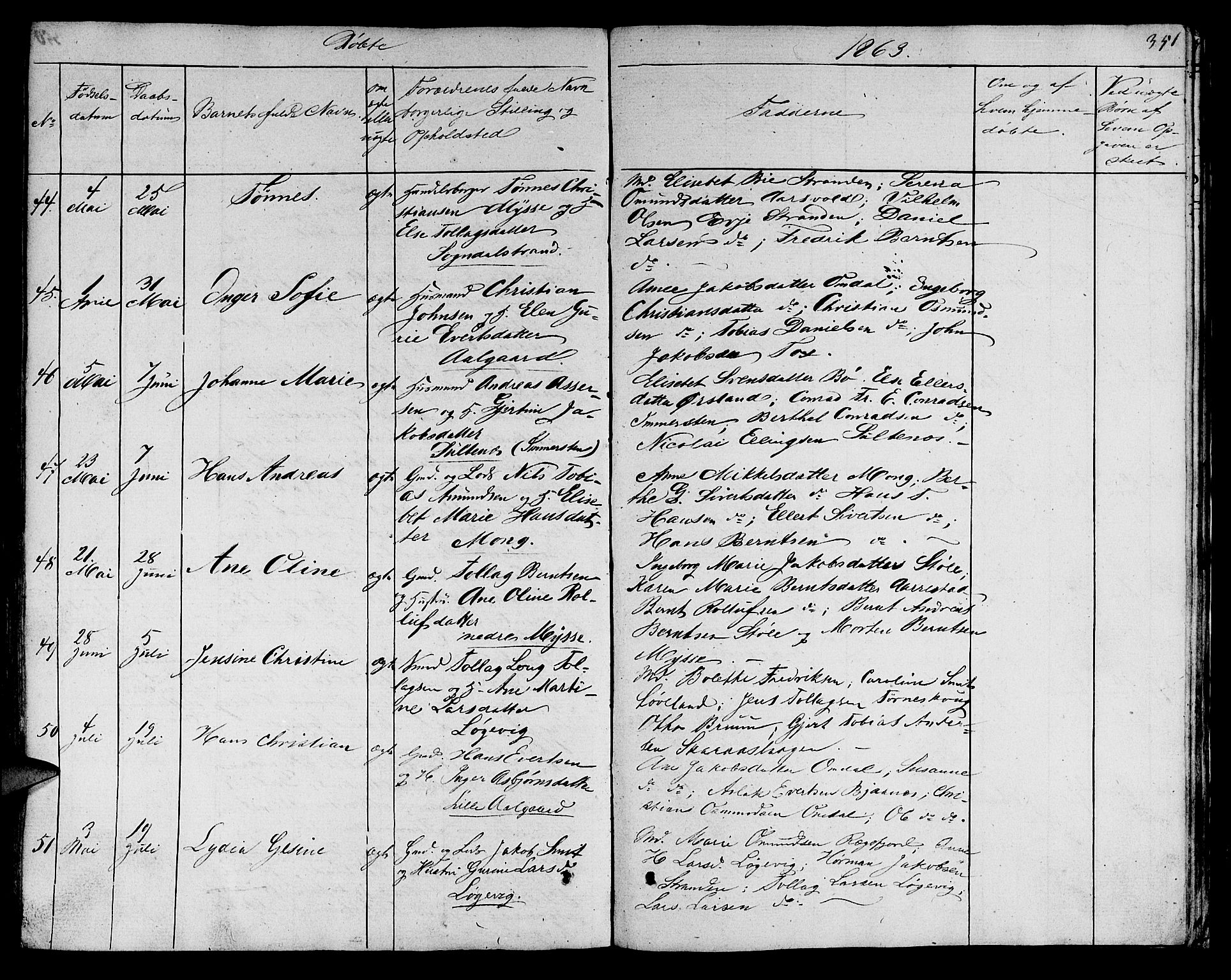 Sokndal sokneprestkontor, SAST/A-101808: Parish register (copy) no. B 2, 1849-1865, p. 351