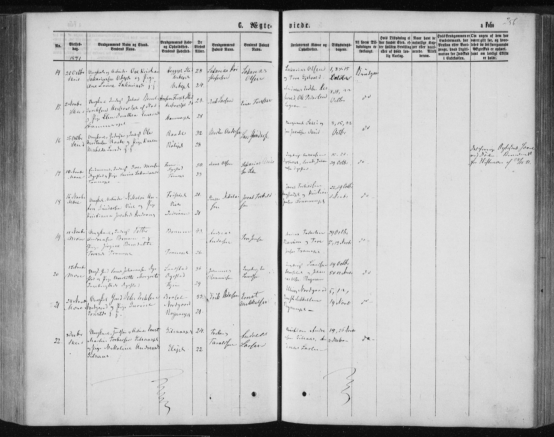 Ministerialprotokoller, klokkerbøker og fødselsregistre - Nord-Trøndelag, SAT/A-1458/735/L0345: Parish register (official) no. 735A08 /1, 1863-1872, p. 256
