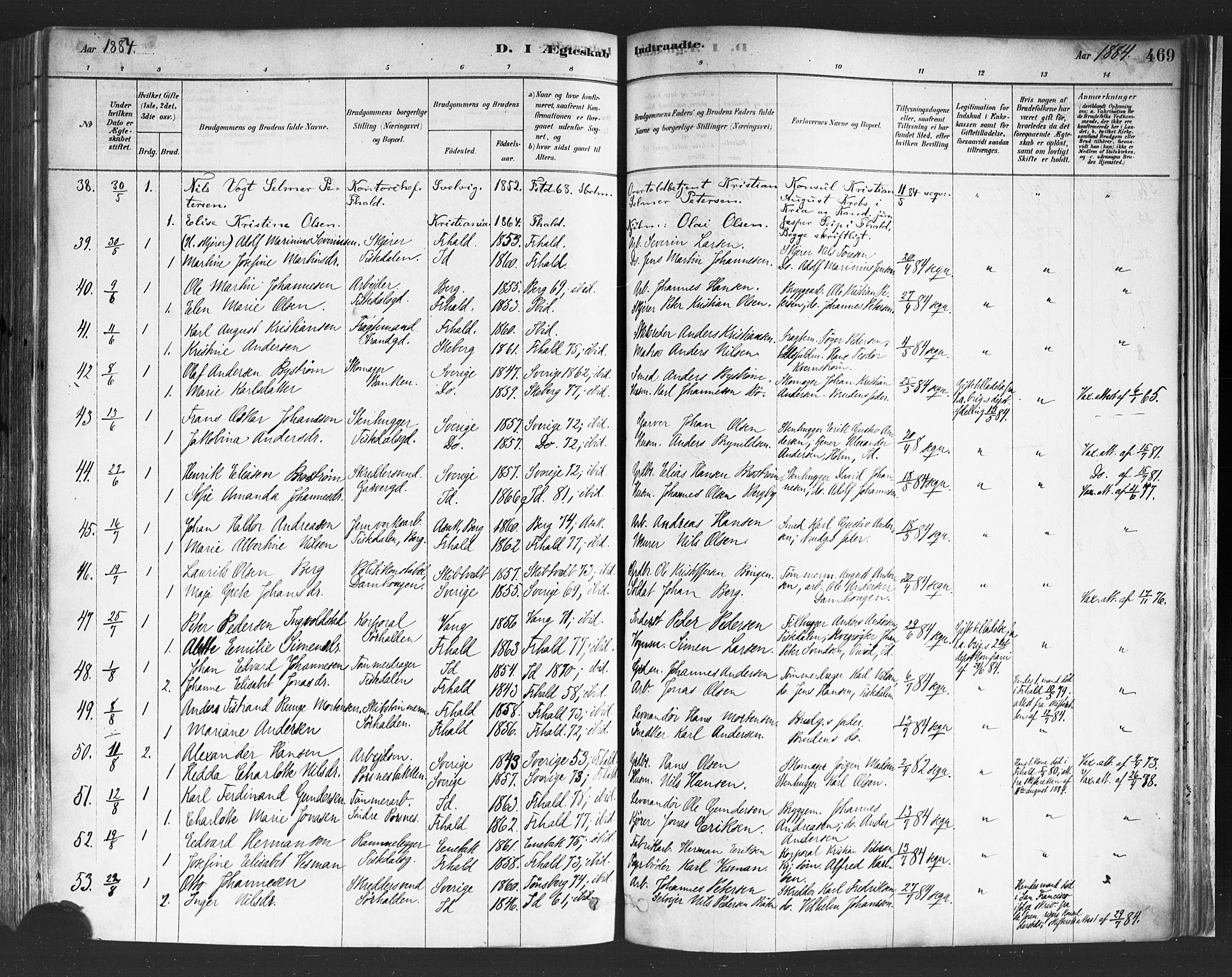 Halden prestekontor Kirkebøker, SAO/A-10909/F/Fa/L0011: Parish register (official) no. I 11, 1878-1889, p. 469