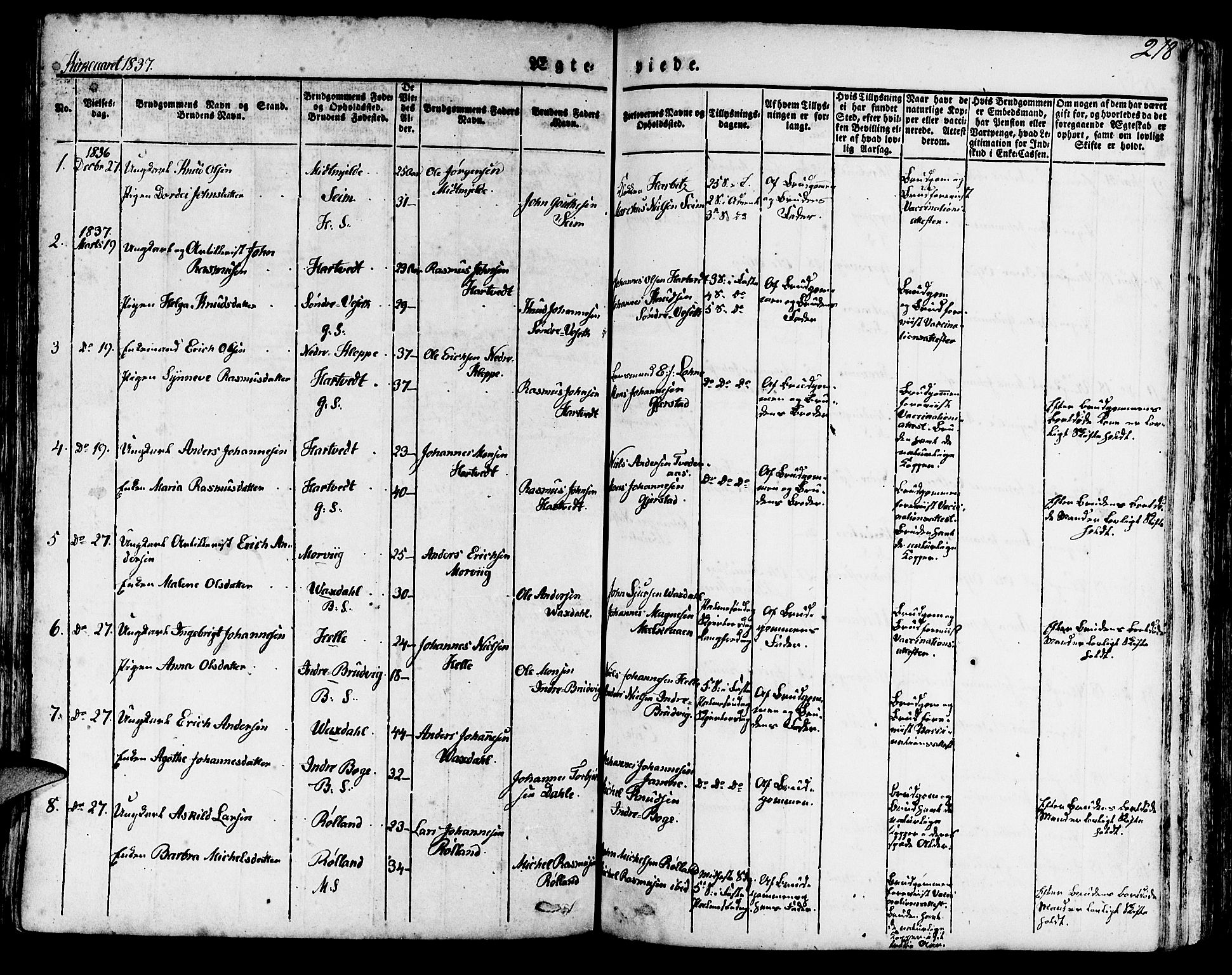 Haus sokneprestembete, AV/SAB-A-75601/H/Haa: Parish register (official) no. A 14, 1827-1838, p. 218