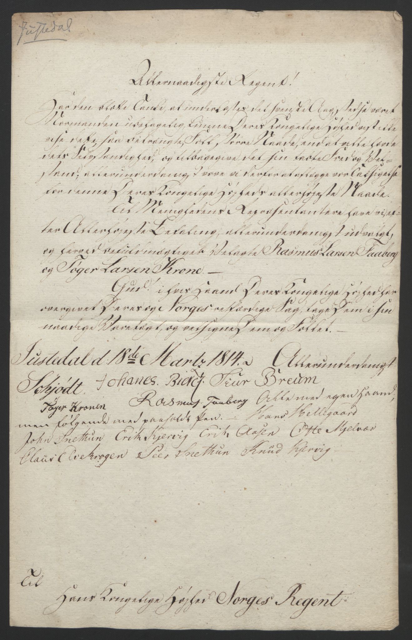 Statsrådssekretariatet, RA/S-1001/D/Db/L0008: Fullmakter for Eidsvollsrepresentantene i 1814. , 1814, p. 329