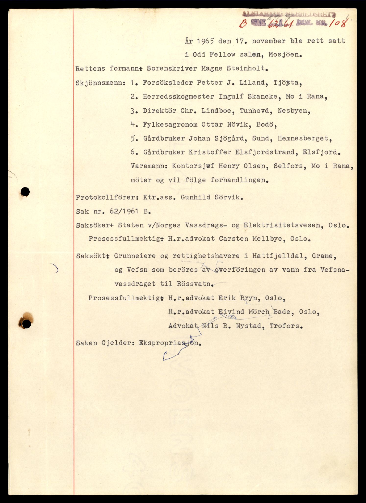 Søndre Helgeland sorenskriveri, AV/SAT-A-4575/1/1/1O/1Oe/L0017: B-saker, 1961, p. 177