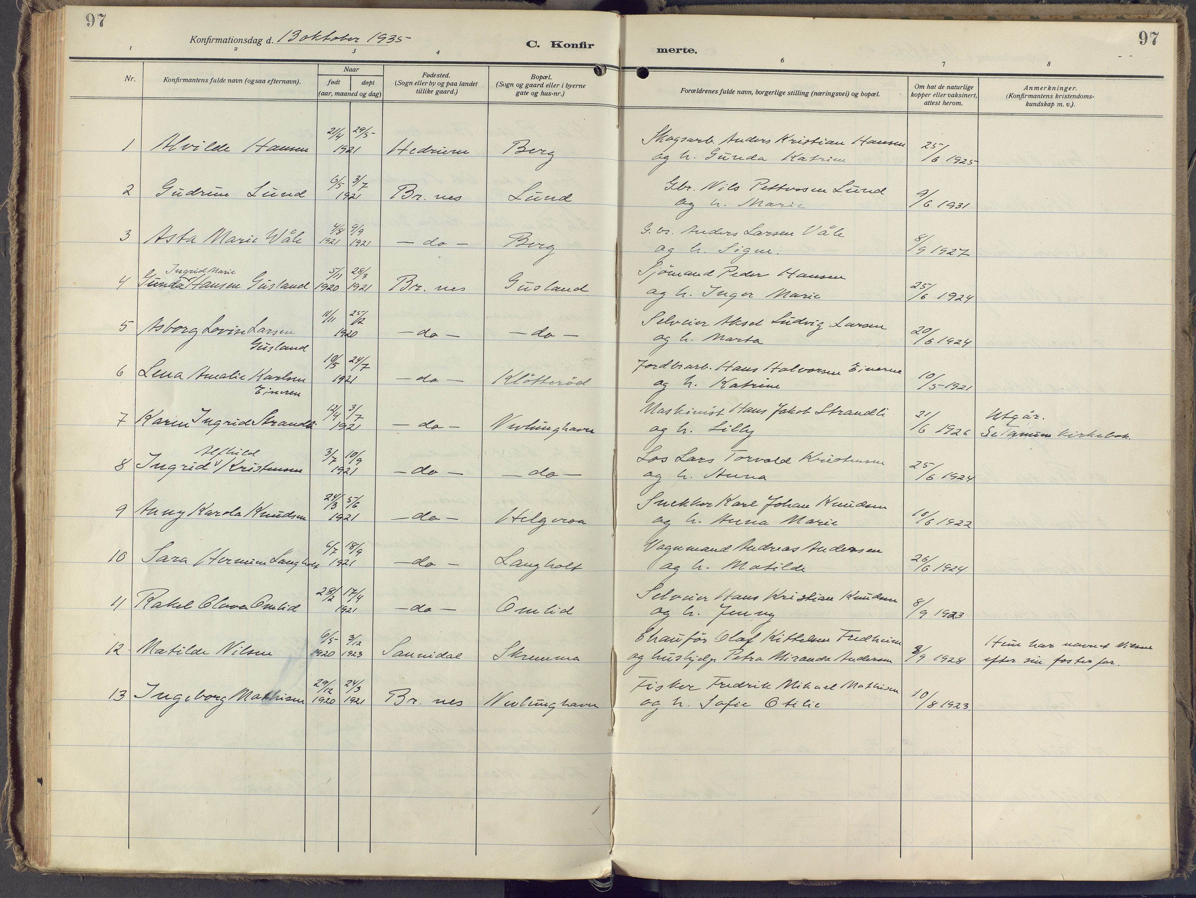 Brunlanes kirkebøker, SAKO/A-342/F/Fb/L0004: Parish register (official) no. II 4, 1923-1940, p. 97
