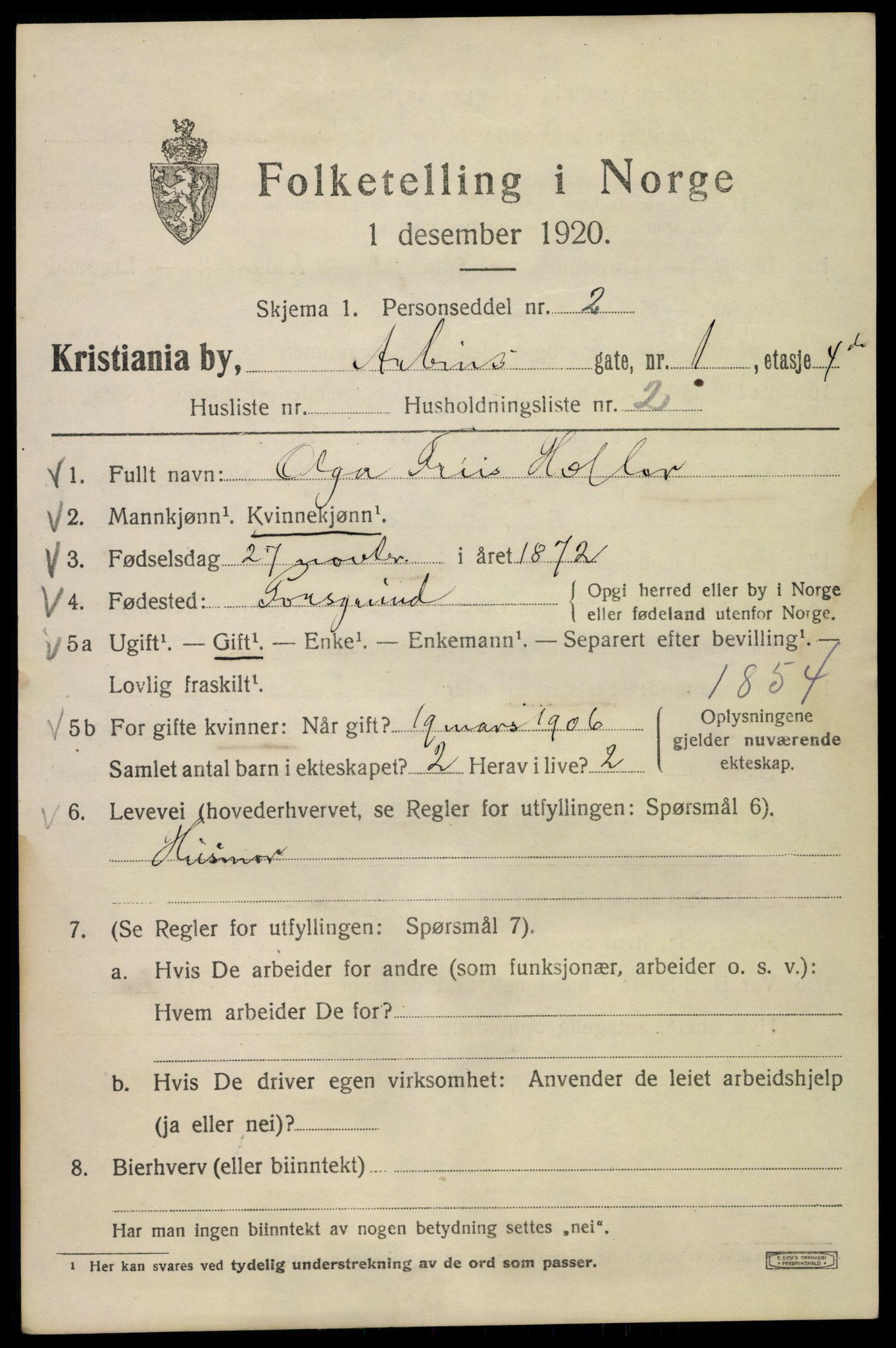 SAO, 1920 census for Kristiania, 1920, p. 142067