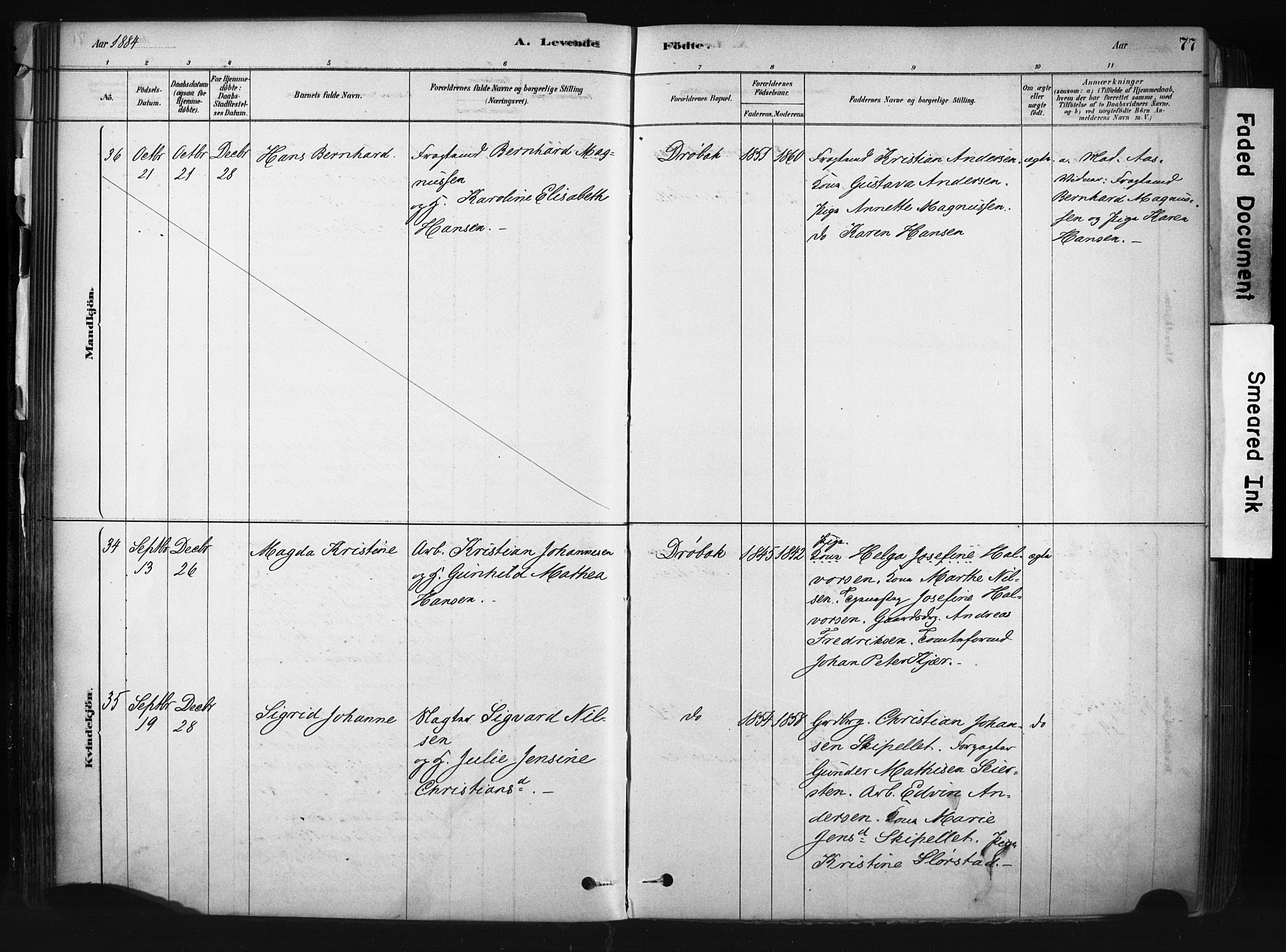 Drøbak prestekontor Kirkebøker, AV/SAO-A-10142a/F/Fb/L0001: Parish register (official) no. II 1, 1878-1891, p. 77