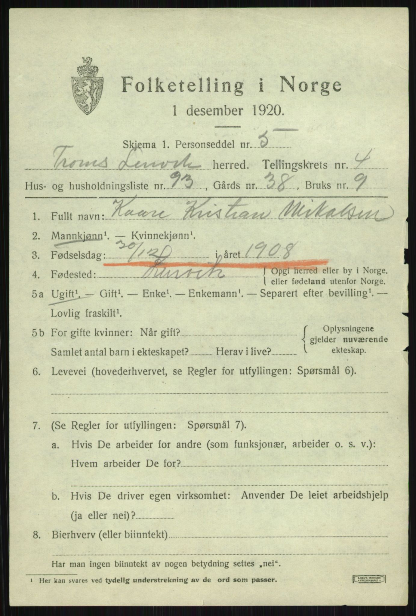 SATØ, 1920 census for Lenvik, 1920, p. 6824