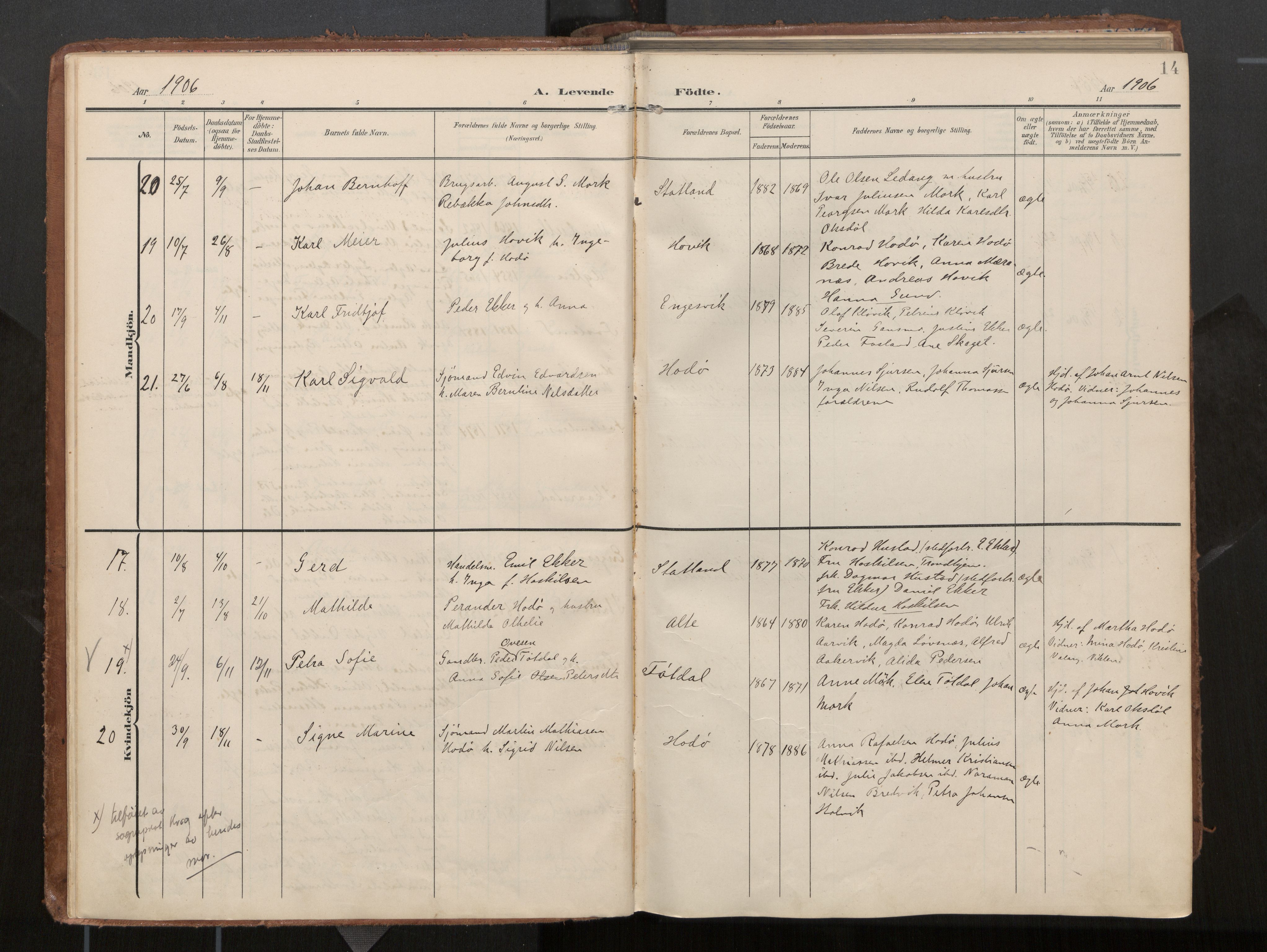 Ministerialprotokoller, klokkerbøker og fødselsregistre - Nord-Trøndelag, AV/SAT-A-1458/774/L0629: Parish register (official), 1904-1926, p. 14