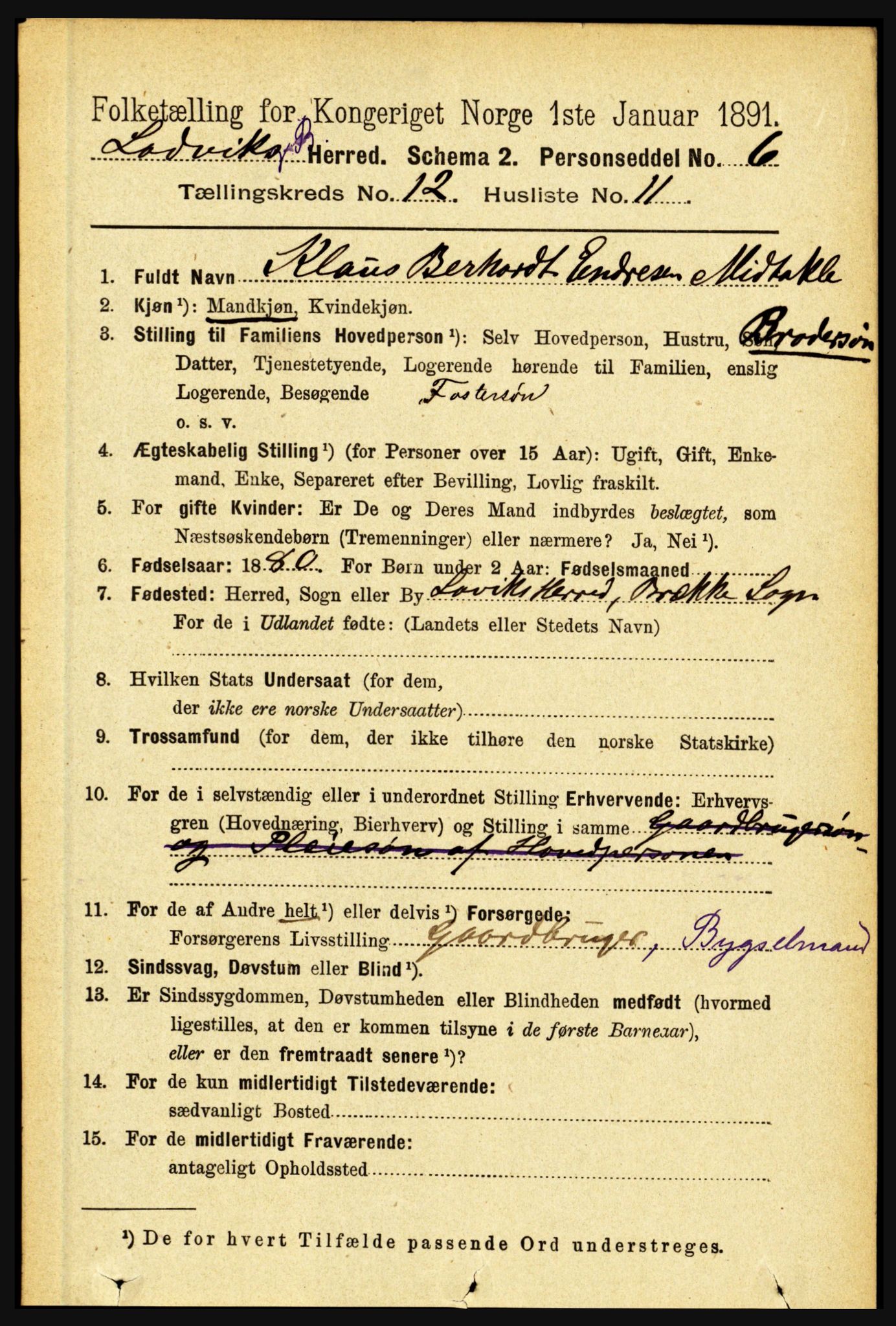 RA, 1891 census for 1415 Lavik og Brekke, 1891, p. 2427