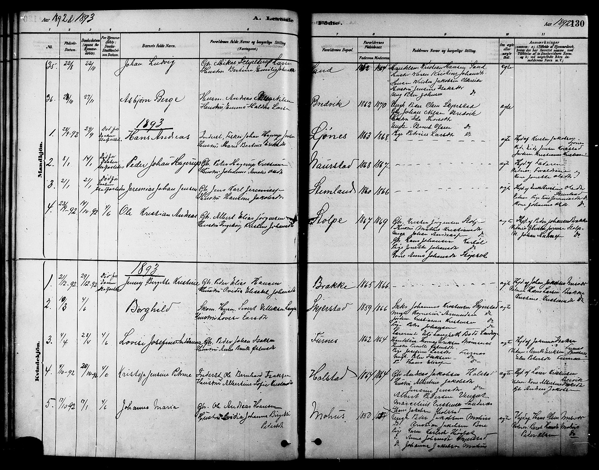 Ministerialprotokoller, klokkerbøker og fødselsregistre - Nordland, AV/SAT-A-1459/852/L0740: Parish register (official) no. 852A10, 1878-1894, p. 130