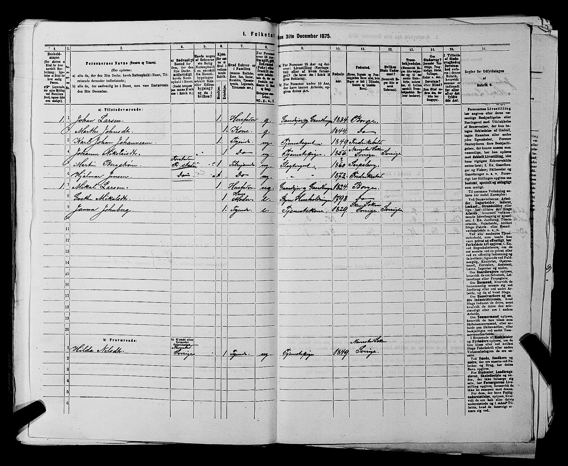 RA, 1875 census for 0113P Borge, 1875, p. 509