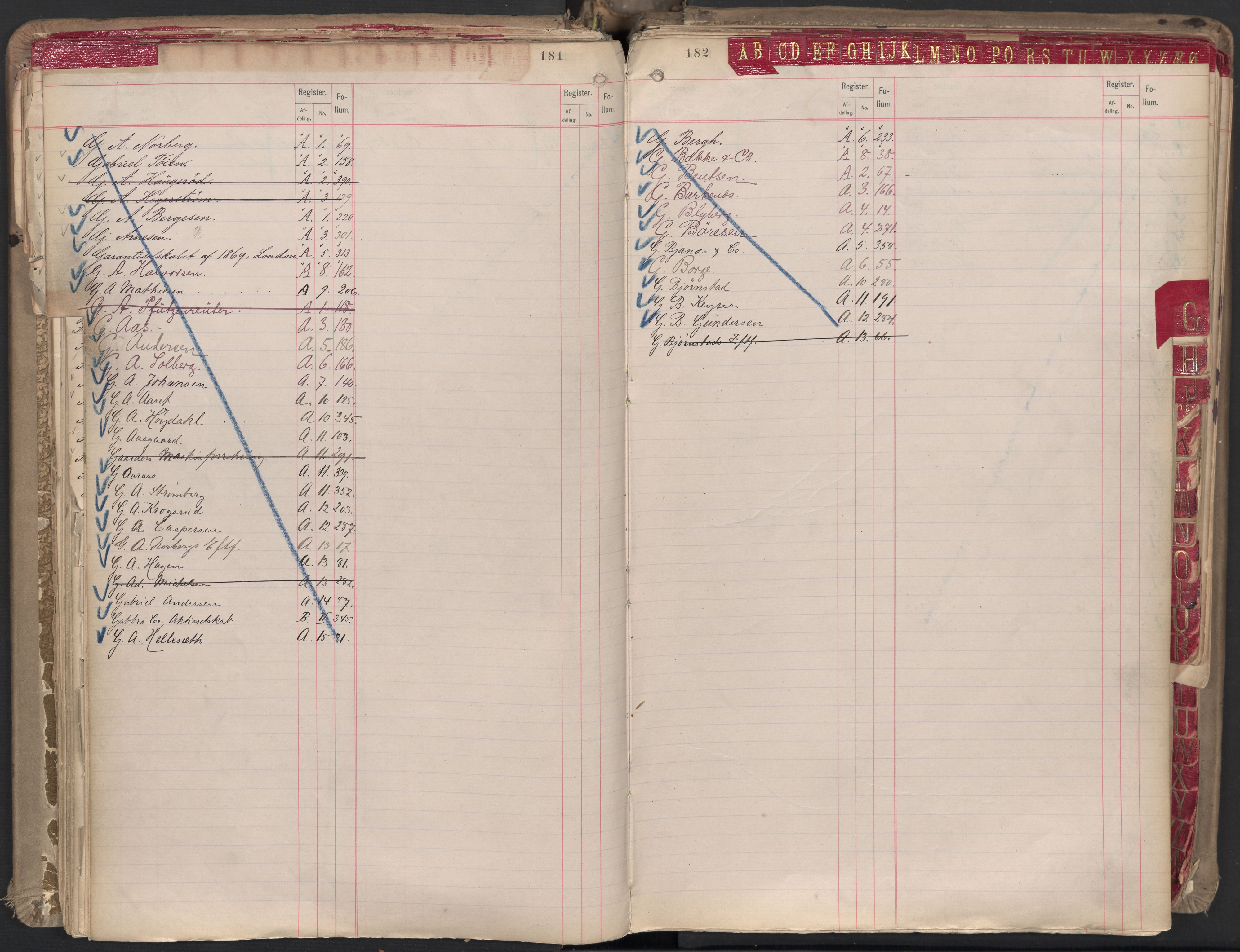 Oslo byfogd avd. II, AV/SAO-A-10942/G/Ga/Gaa/L0001: Firmaregister: A 1-15, B 1-4, C 1, 1890, p. 181-182