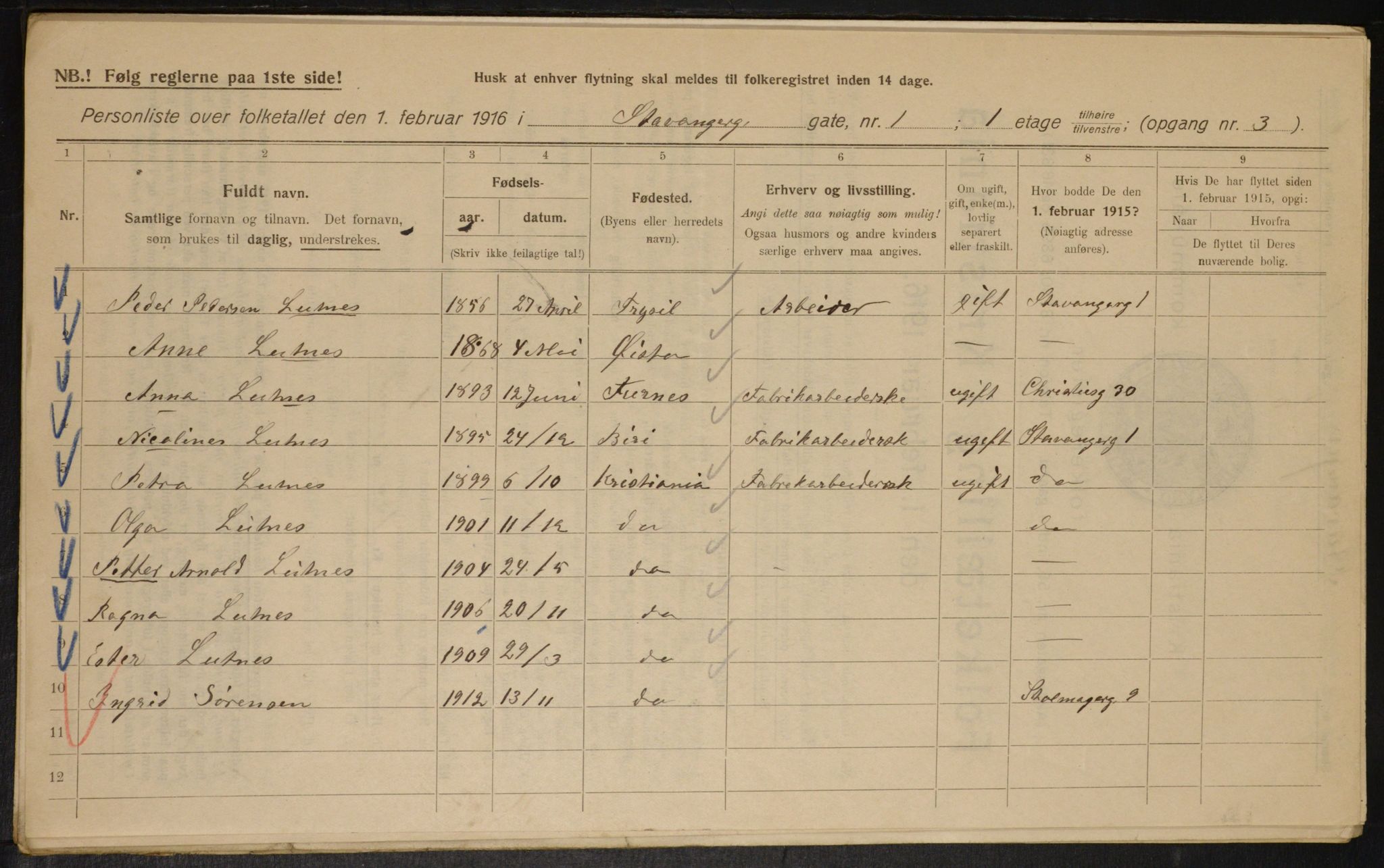 OBA, Municipal Census 1916 for Kristiania, 1916, p. 103280