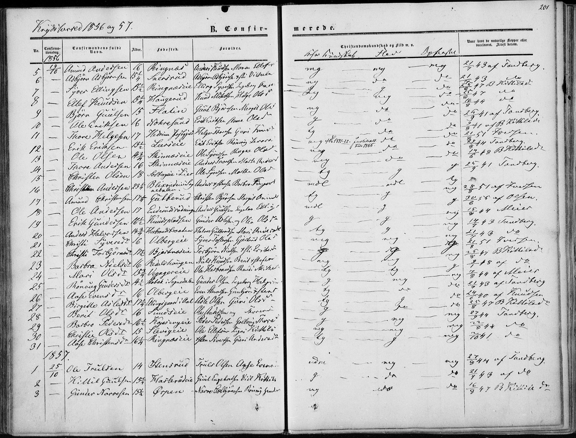 Sigdal kirkebøker, AV/SAKO-A-245/F/Fa/L0008: Parish register (official) no. I 8, 1850-1859, p. 201