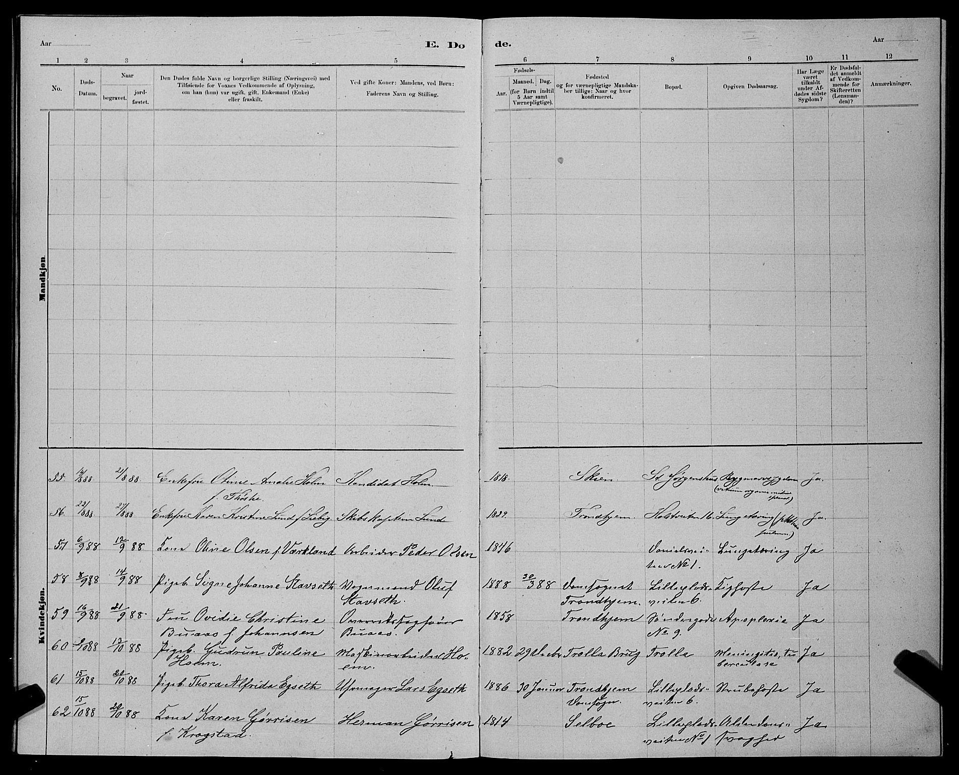 Ministerialprotokoller, klokkerbøker og fødselsregistre - Sør-Trøndelag, AV/SAT-A-1456/601/L0093: Parish register (copy) no. 601C11, 1882-1898