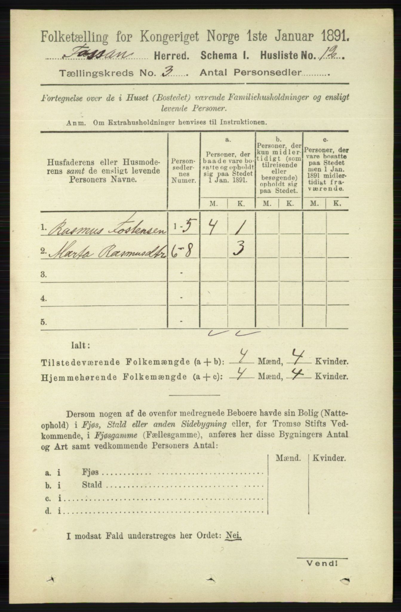 RA, 1891 census for 1129 Forsand, 1891, p. 310