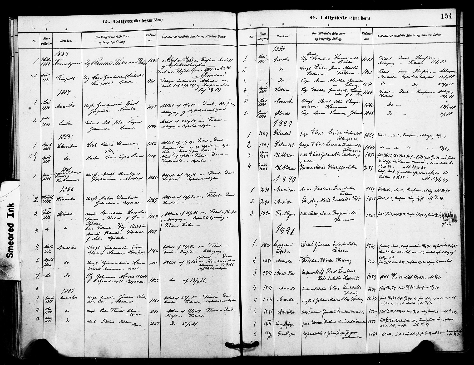 Ministerialprotokoller, klokkerbøker og fødselsregistre - Sør-Trøndelag, SAT/A-1456/641/L0595: Parish register (official) no. 641A01, 1882-1897, p. 154