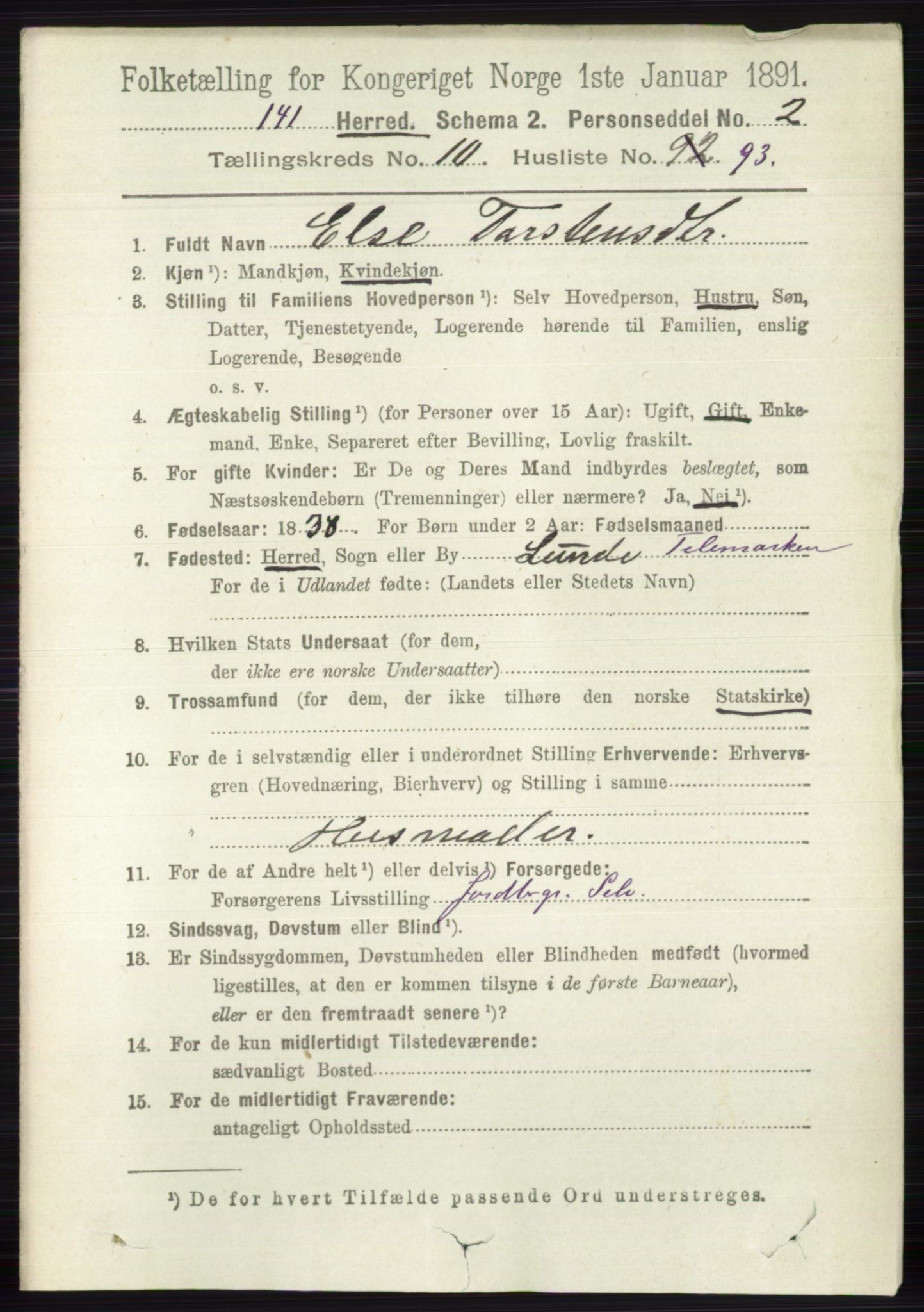 RA, 1891 census for 0818 Solum, 1891, p. 5224