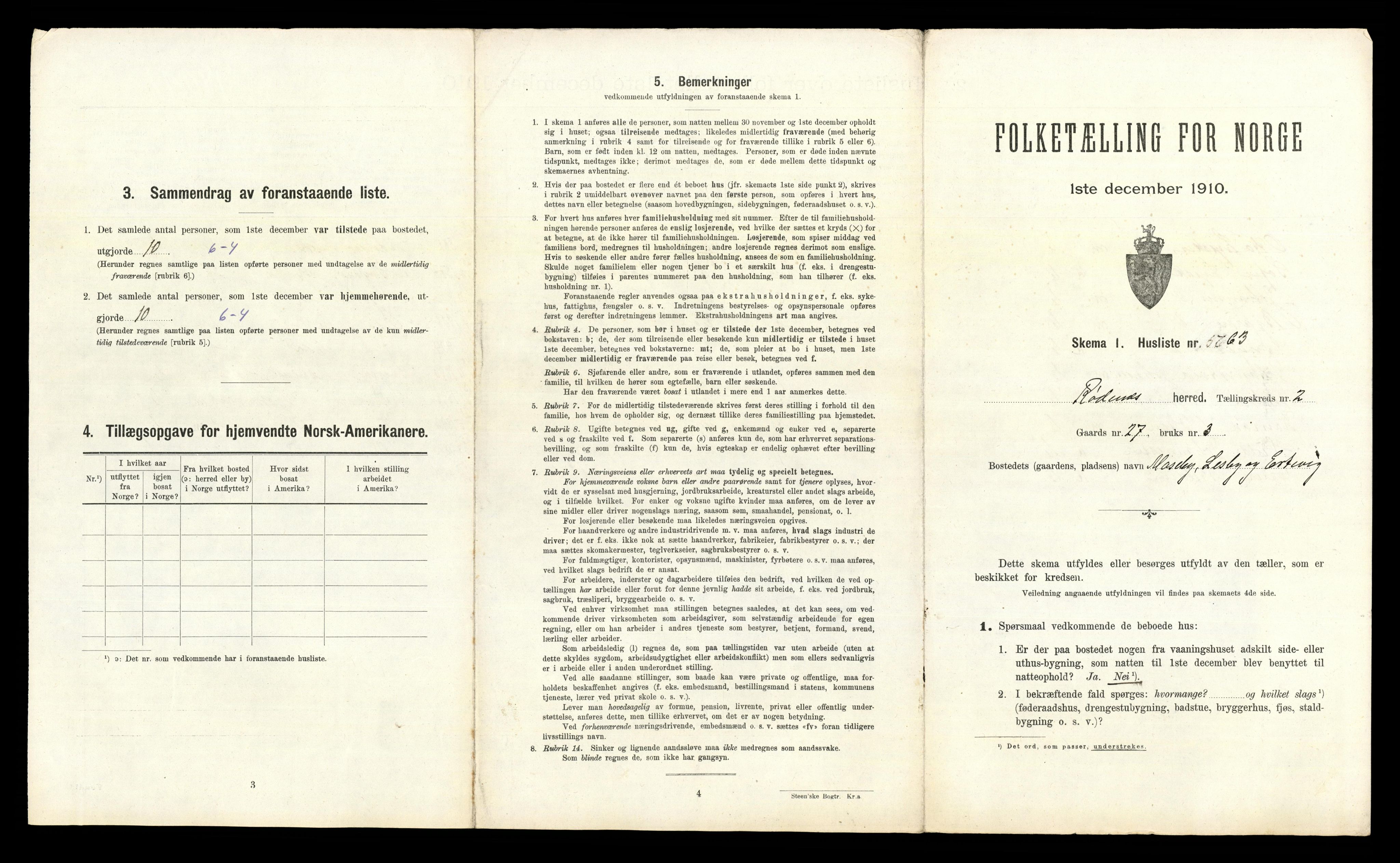 RA, 1910 census for Rødenes, 1910, p. 255