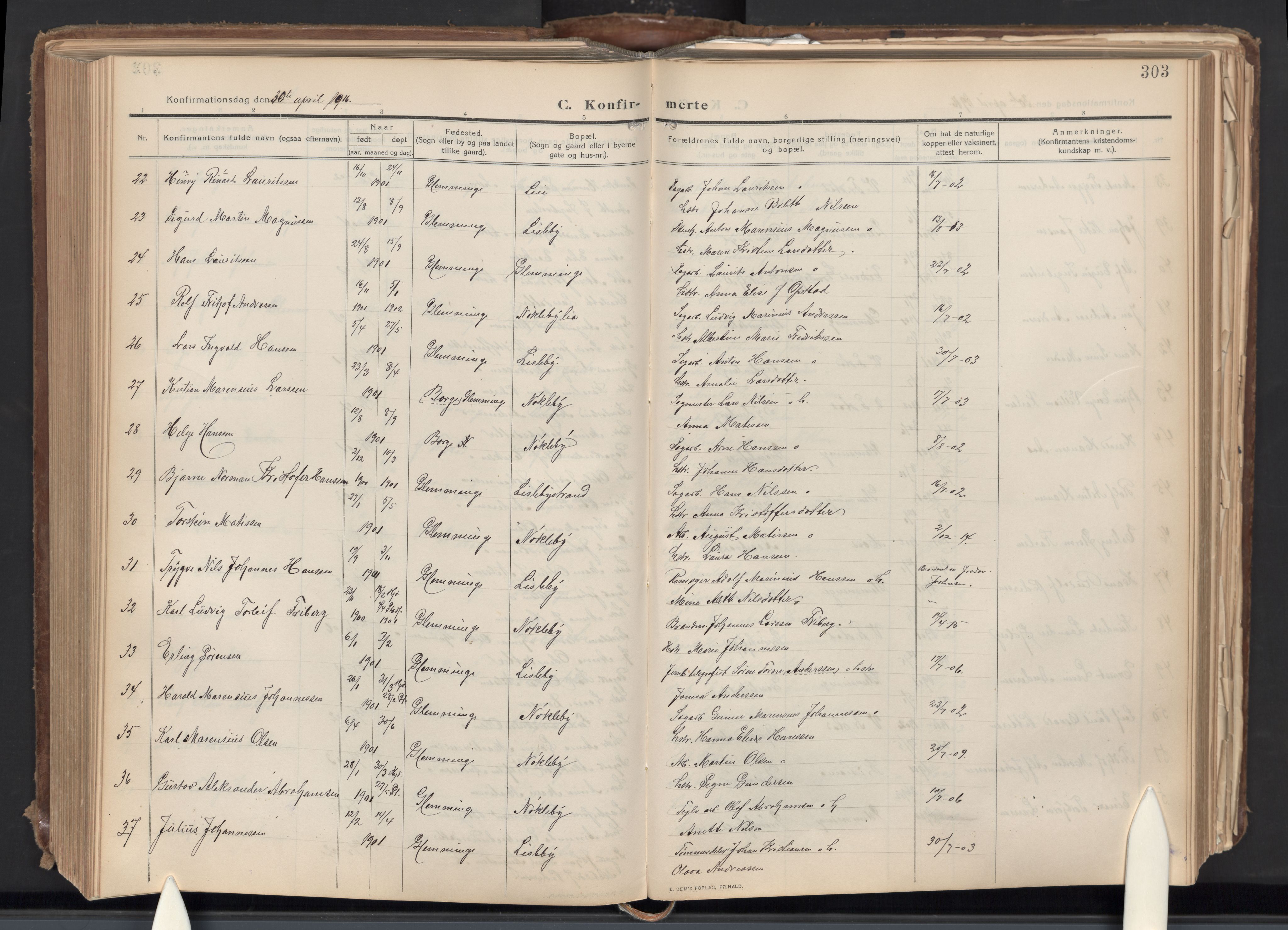 Glemmen prestekontor Kirkebøker, AV/SAO-A-10908/G/Ga/L0007: Parish register (copy) no. 7, 1909-1930, p. 303