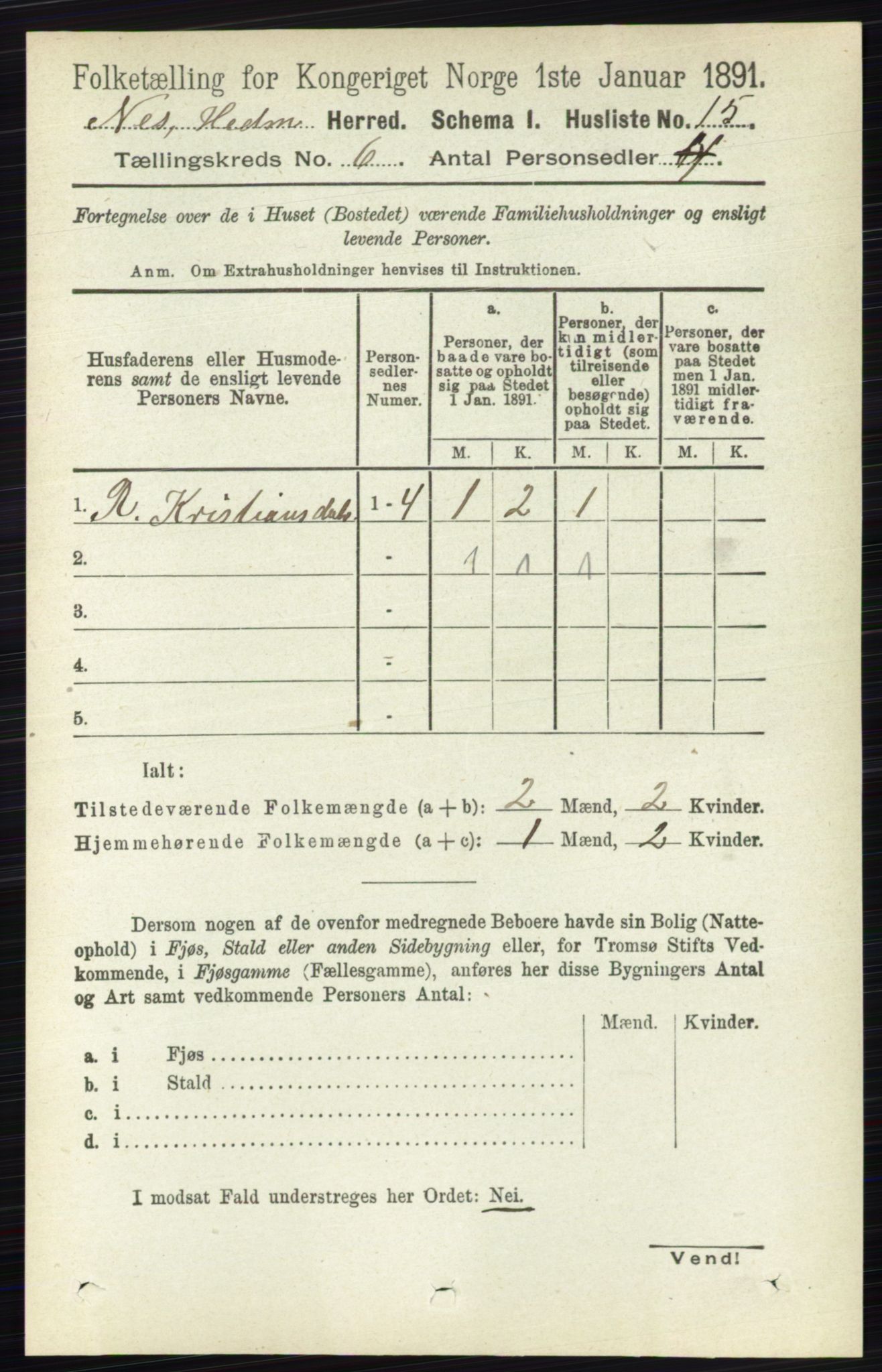 RA, 1891 census for 0411 Nes, 1891, p. 3183