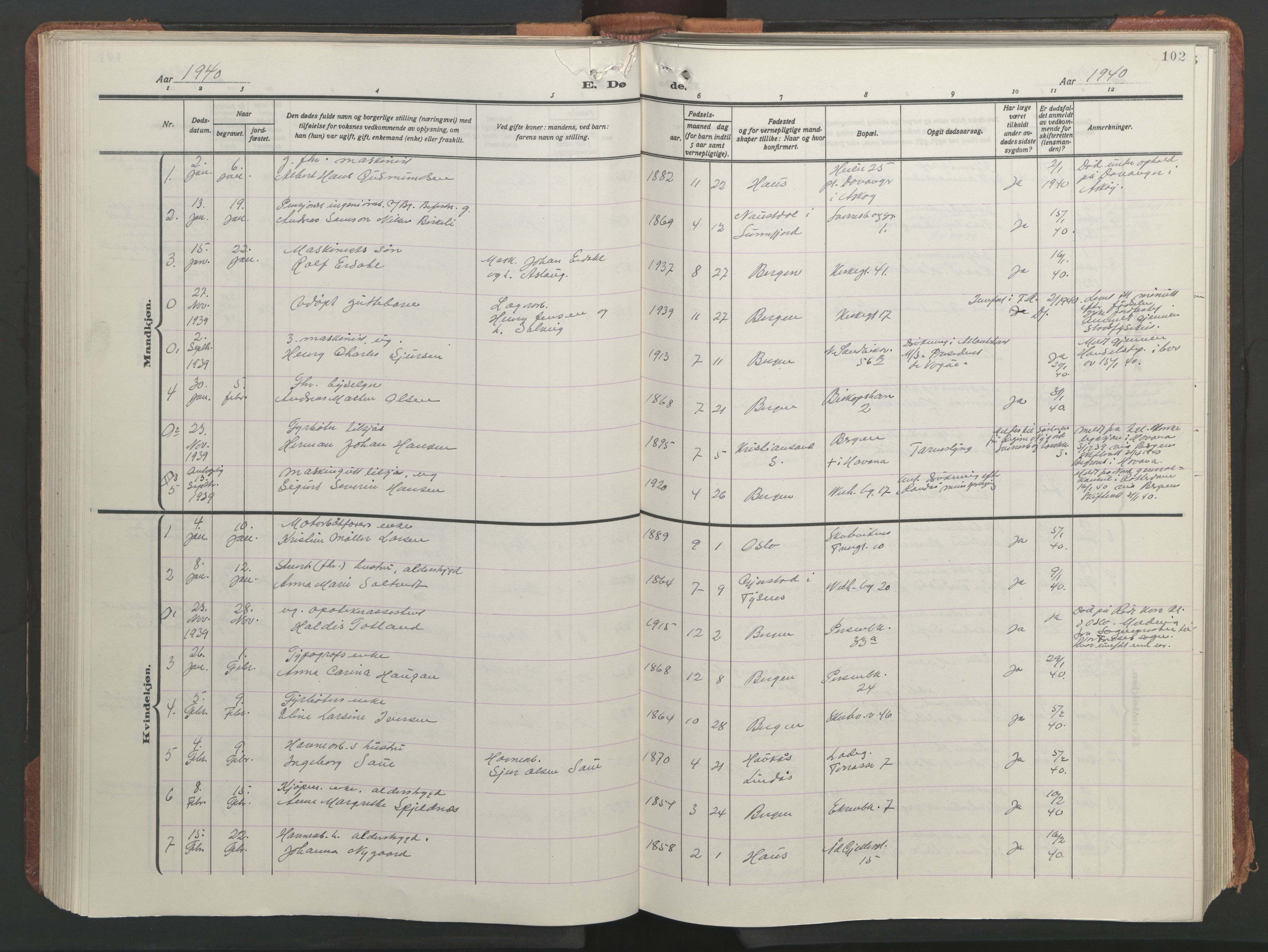 Sandviken Sokneprestembete, SAB/A-77601/H/Hb/L0018: Parish register (copy) no. E 2, 1926-1962, p. 101b-102a