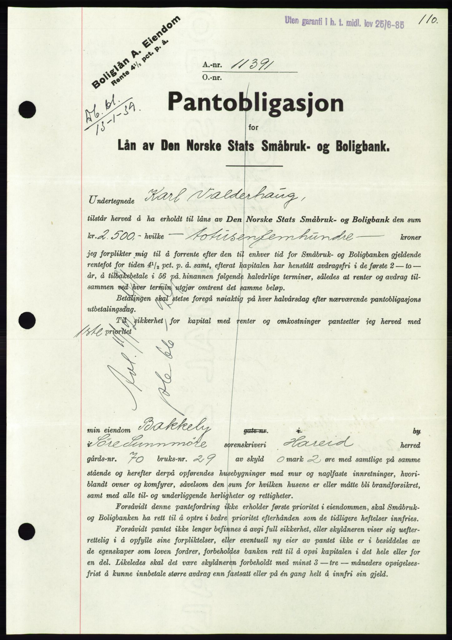 Søre Sunnmøre sorenskriveri, AV/SAT-A-4122/1/2/2C/L0067: Mortgage book no. 61, 1938-1939, Diary no: : 61/1939